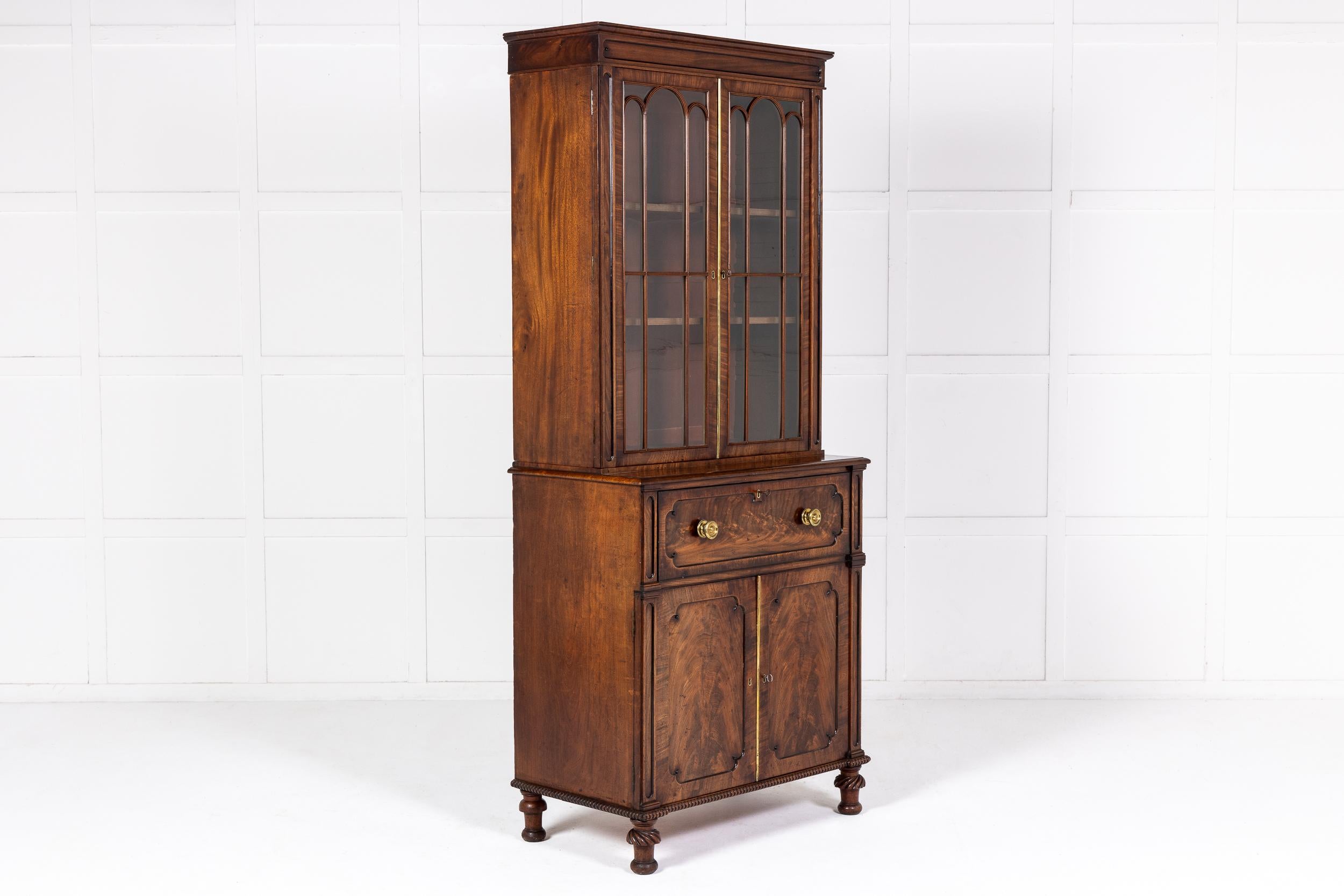 Late Regency Period Mahogany Secretaire Bookcase Circa 1825-30 For Sale 9