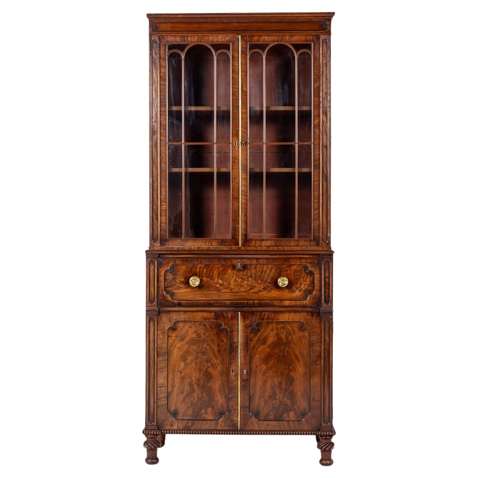 Late Regency Period Mahogany Secretaire Bookcase Circa 1825-30 For Sale