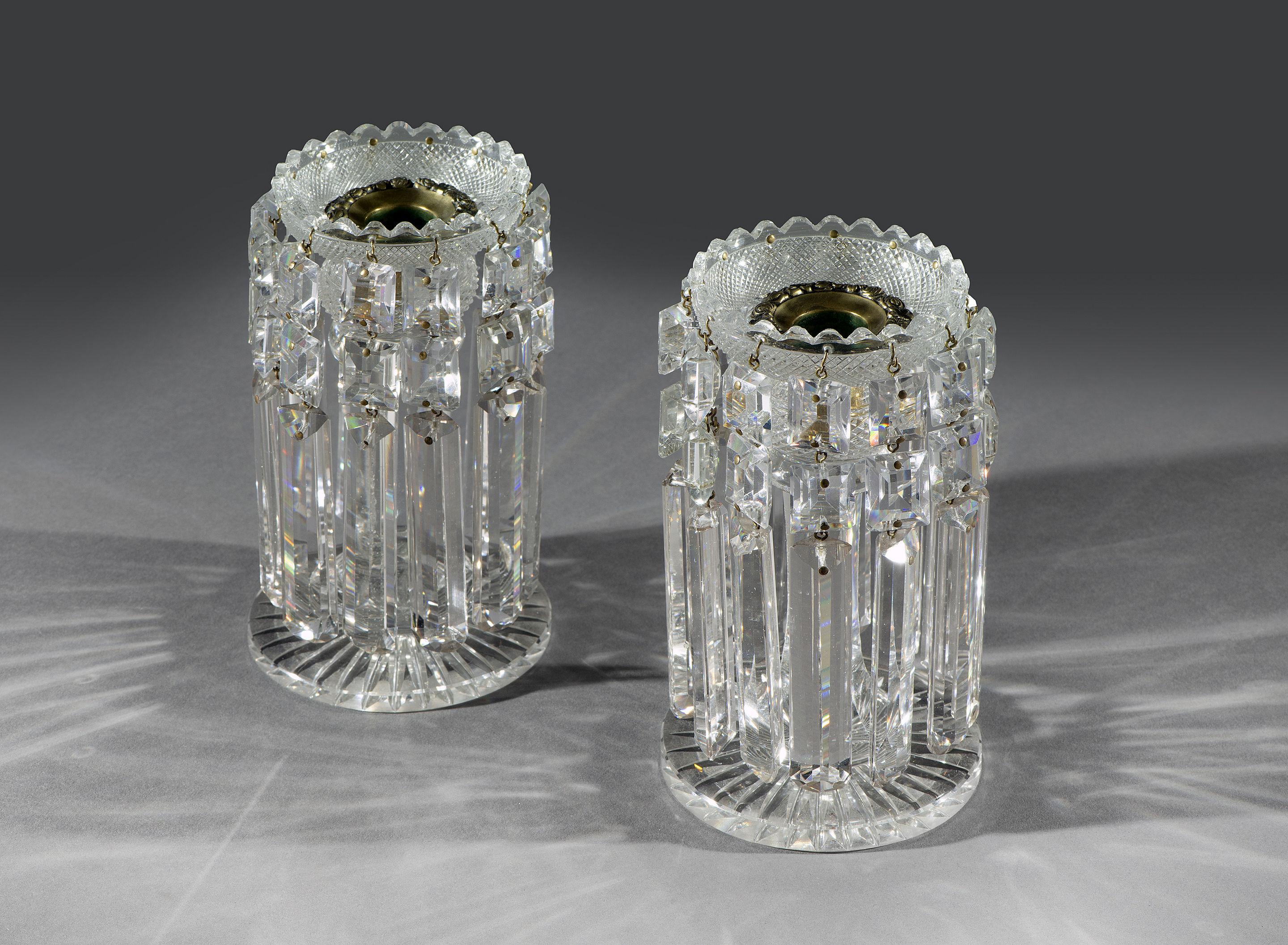 Late Regency Period Pair of George IV Cut Glass Candlestick Lustres (Englisch)
