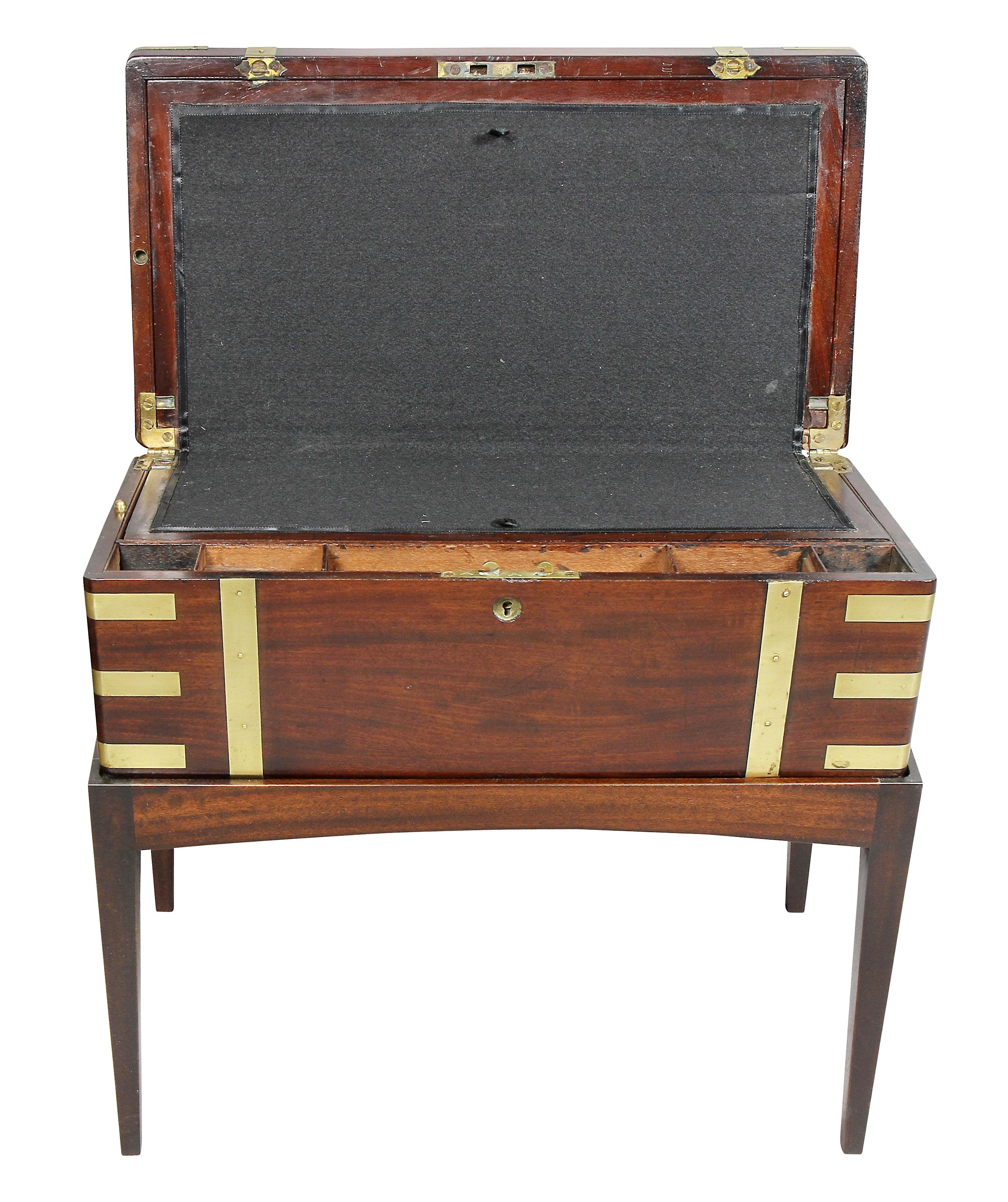 Late Regency Rosewood and Brass Mounted Lap Desk on Stand In Good Condition In Essex, MA