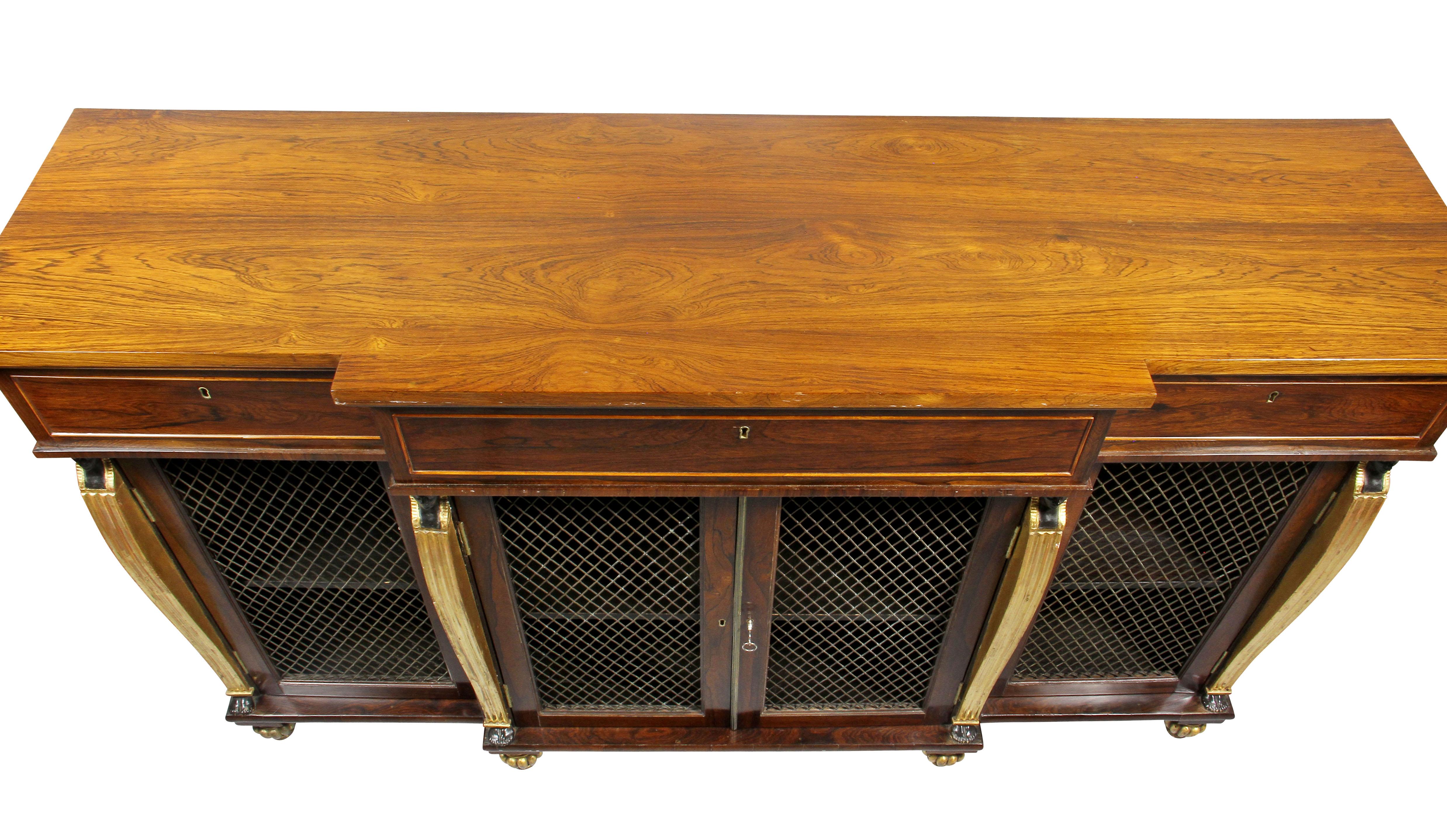 English Late Regency Rosewood and Gilt/Ebonized Credenza