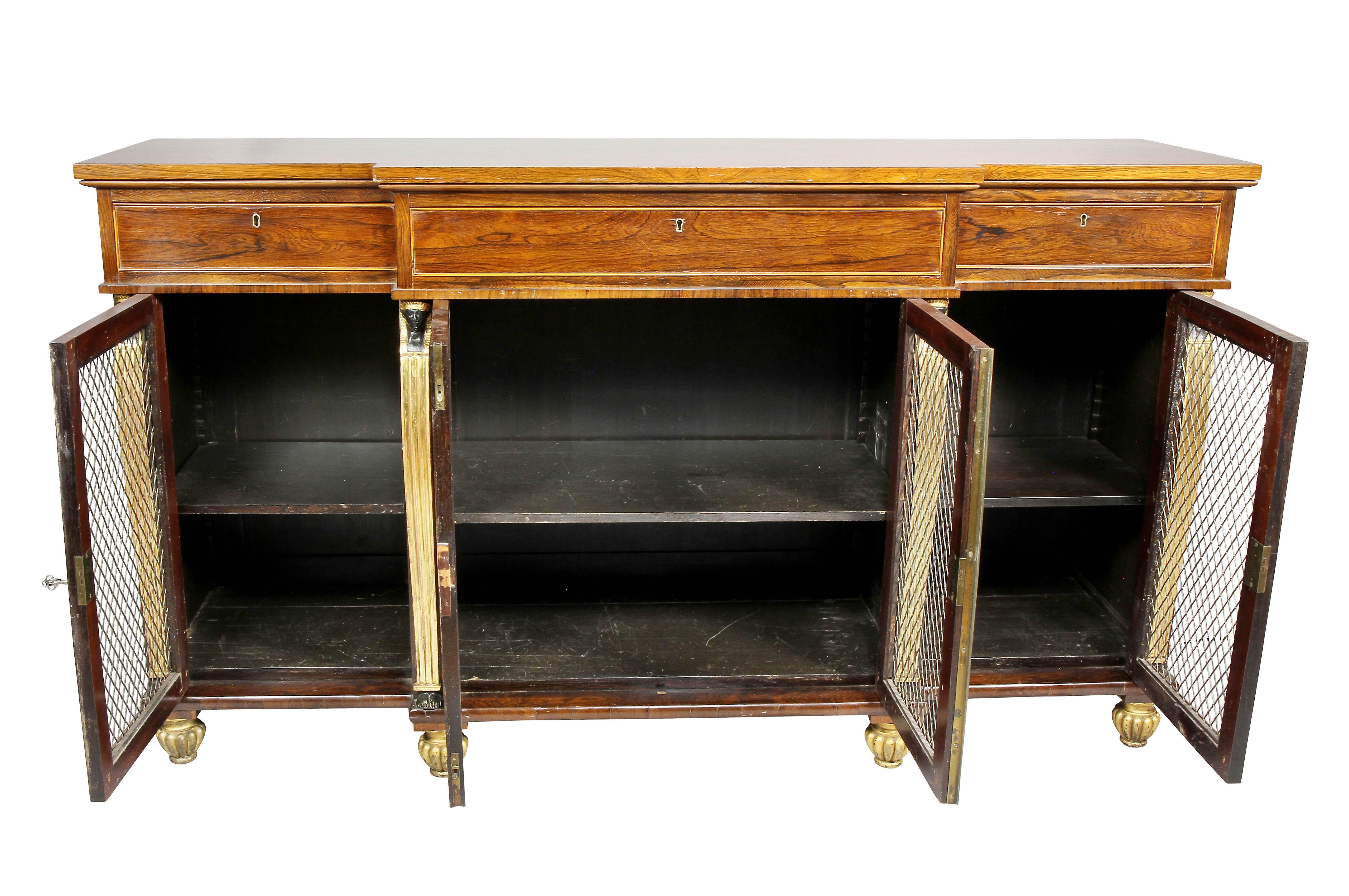 Late Regency Rosewood and Gilt/Ebonized Credenza 1