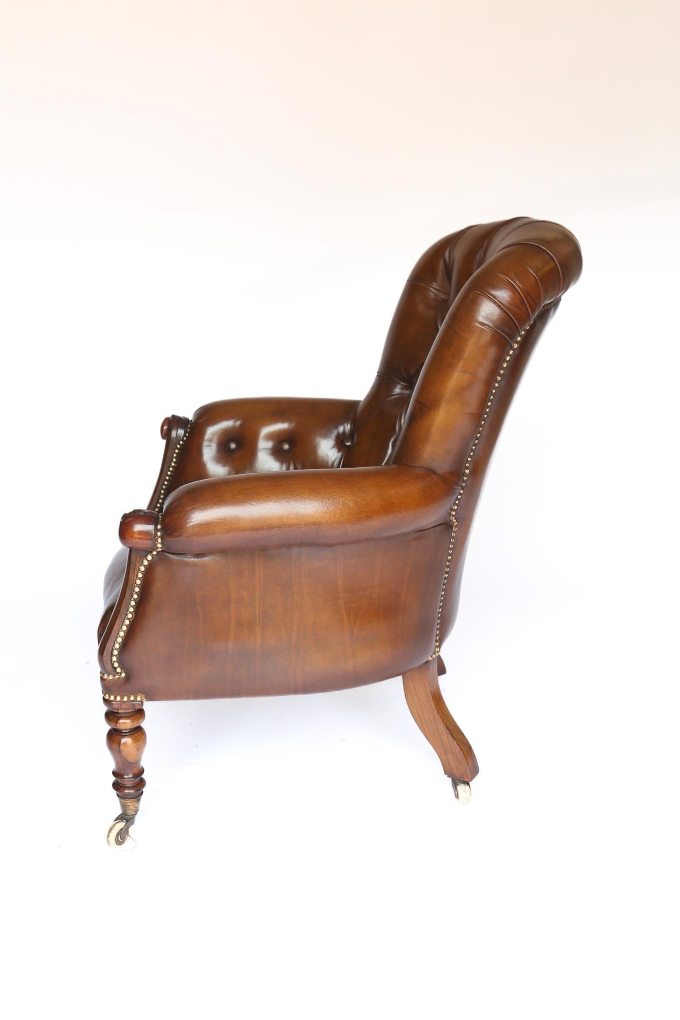 Late Regency Rosewood & Leather Library Chair Británico en venta