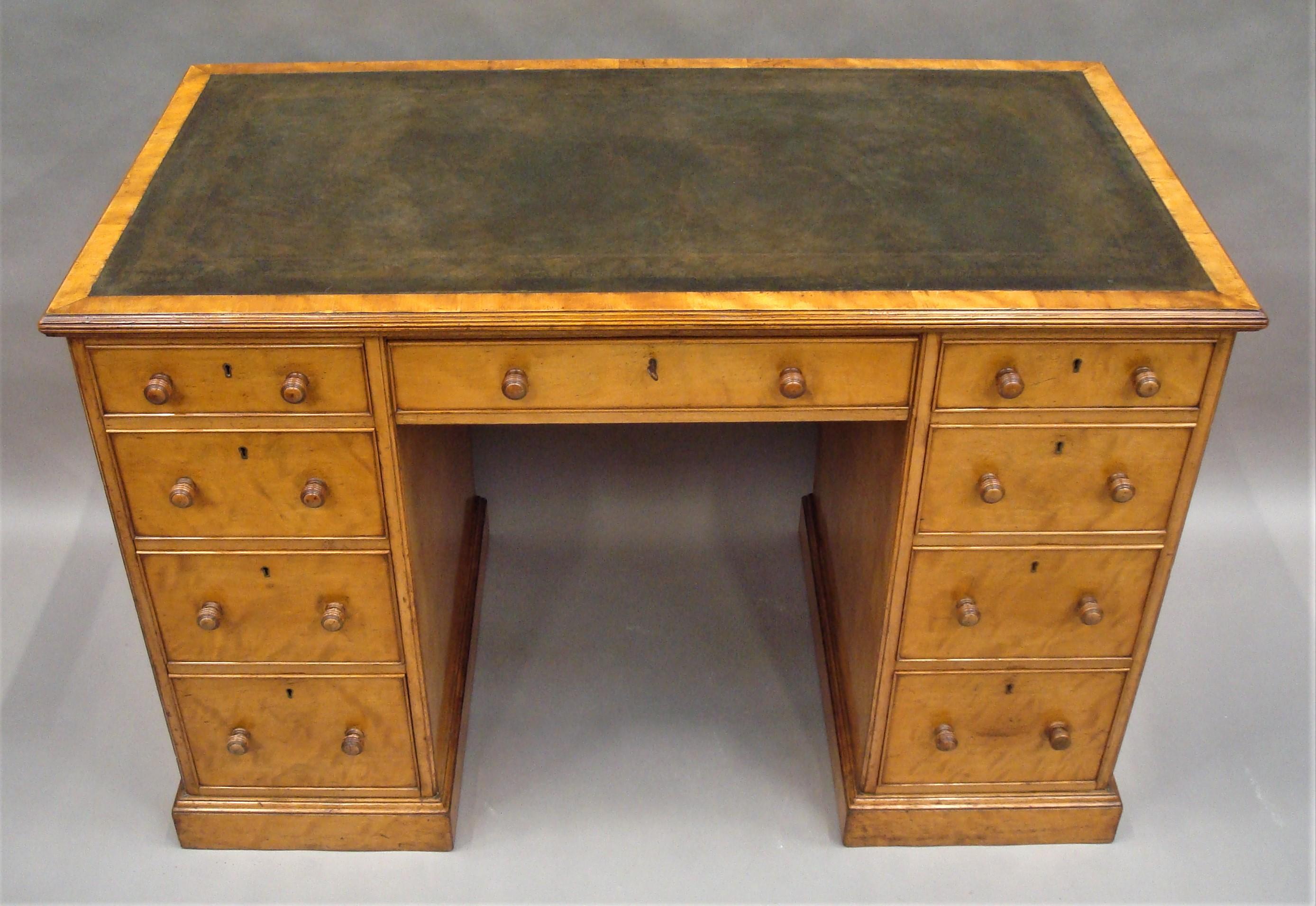 Polished Late Regency Satin Birch Pedestal Desk