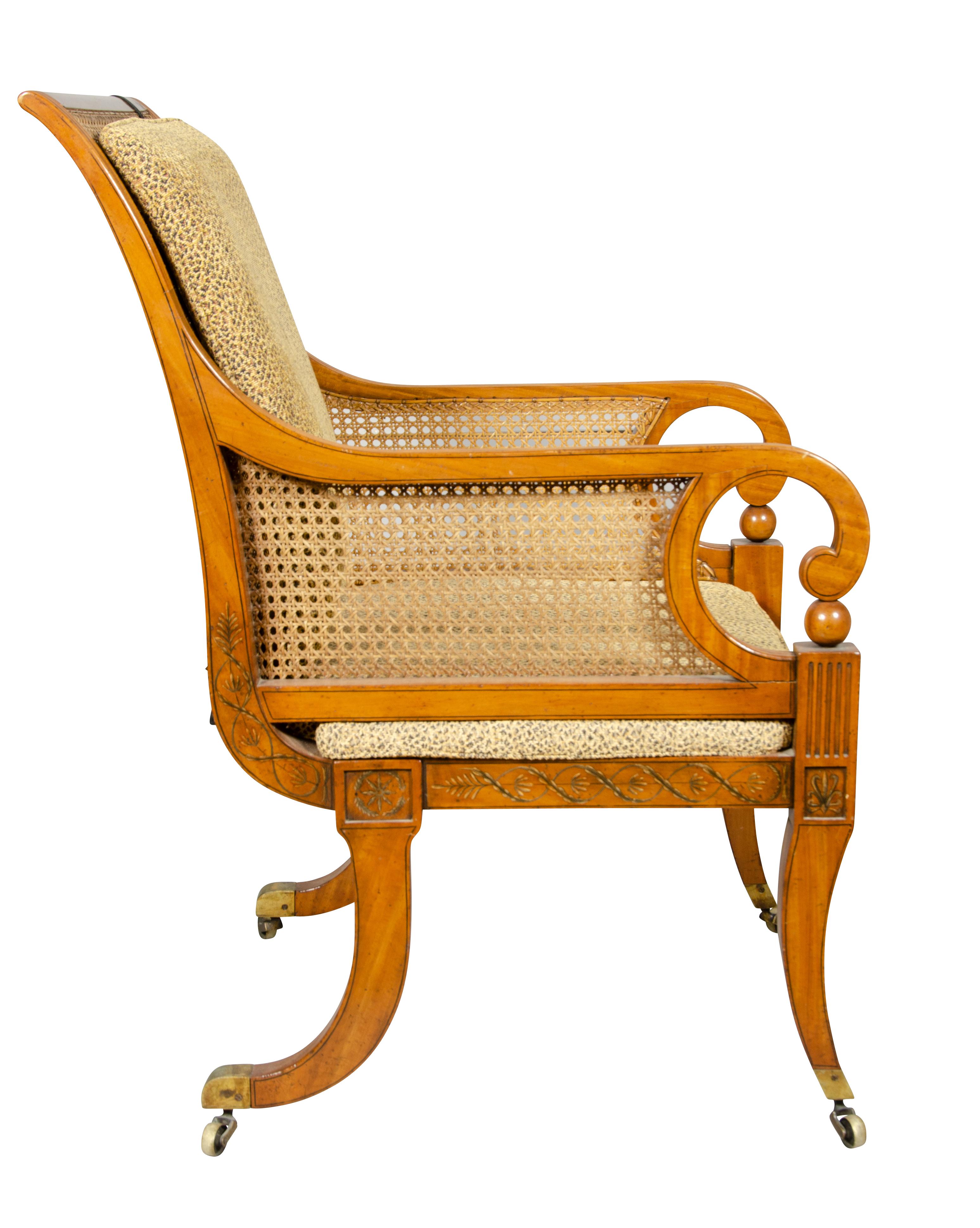 Late Regency Satinwood and Painted Armchair In Good Condition For Sale In Essex, MA