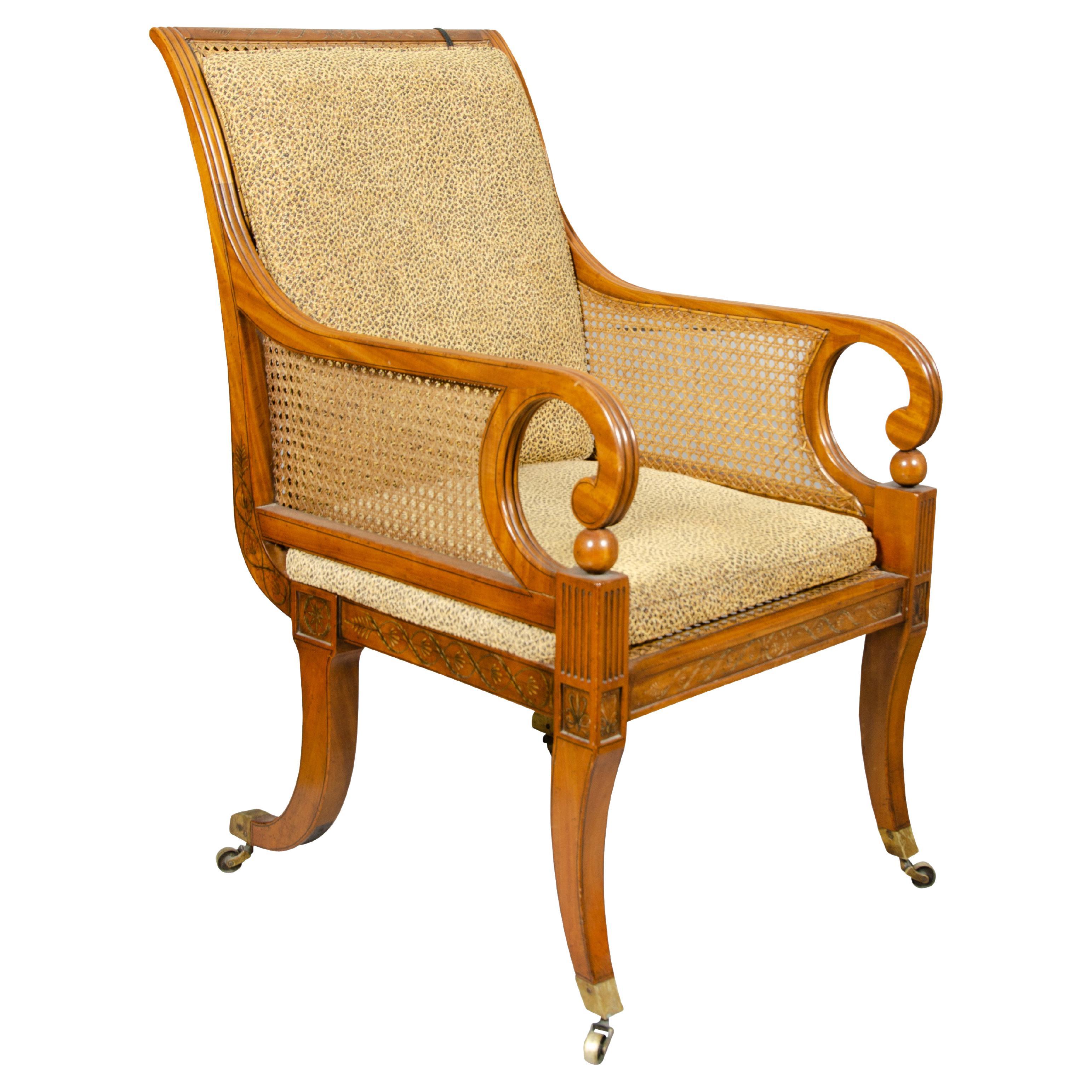 Late Regency Satinwood and Painted Armchair For Sale