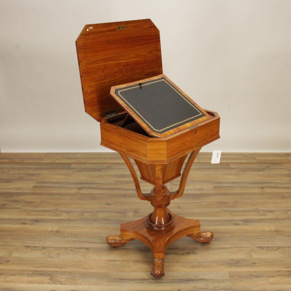 19th Century Late Regency Tulipwood & Leather Lift-Top Writing Table