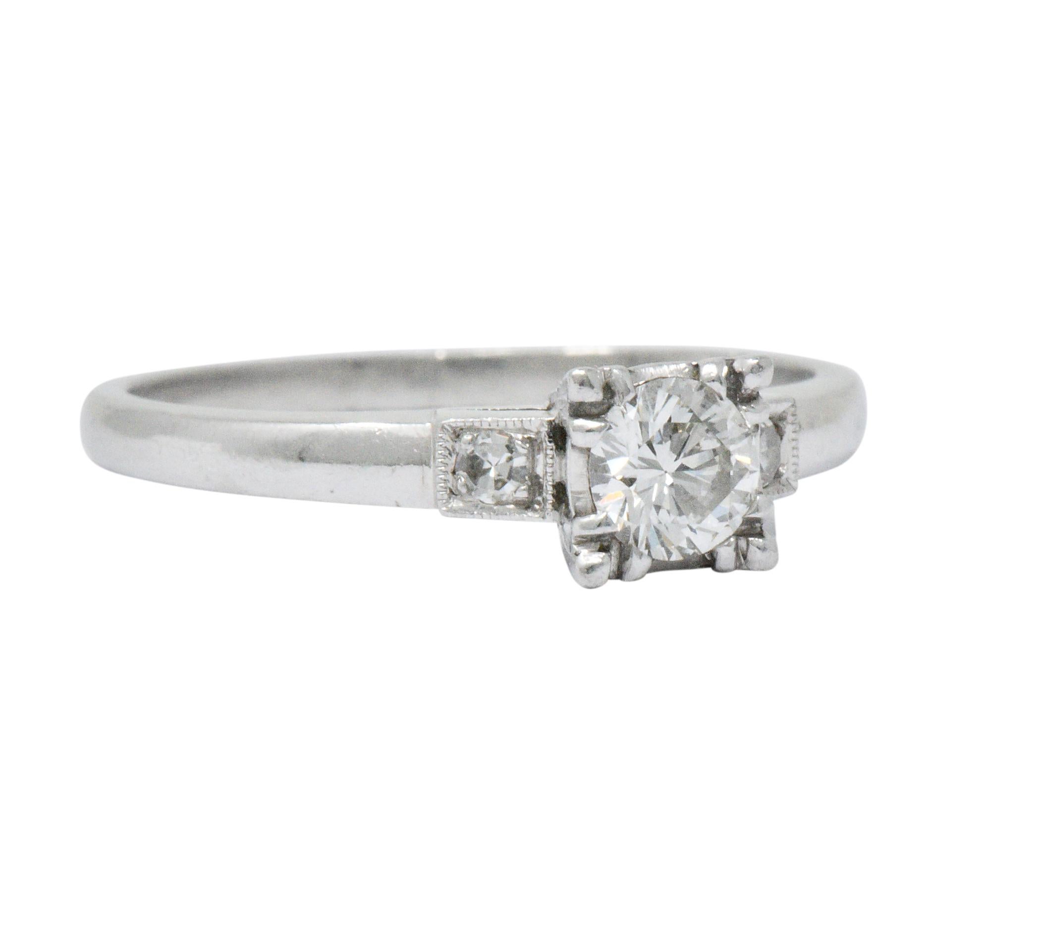 Retro 1950's Mid-Century 0.40 CTW Diamond Platinum Three Stone Engagement Ring