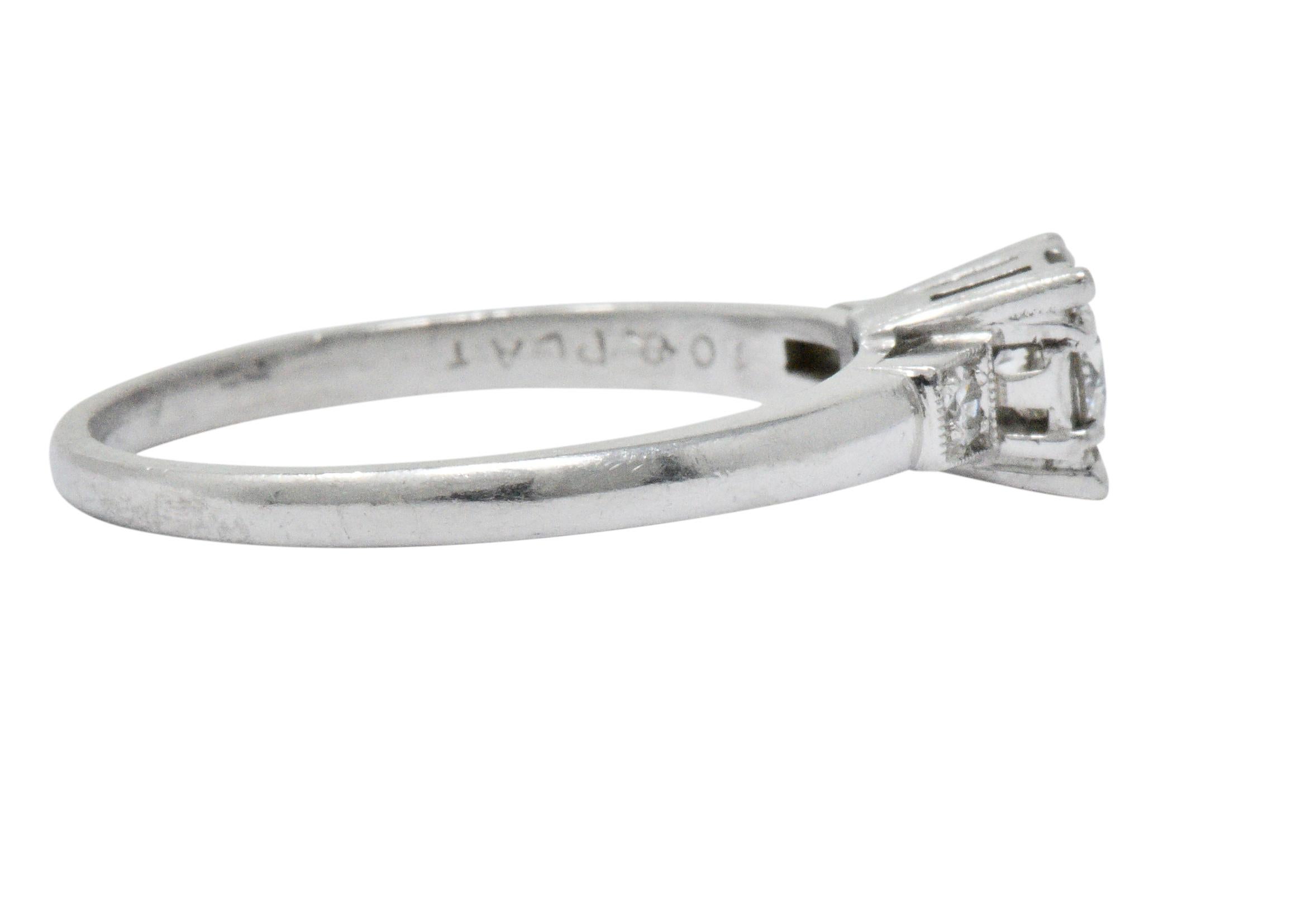 Round Cut 1950's Mid-Century 0.40 CTW Diamond Platinum Three Stone Engagement Ring
