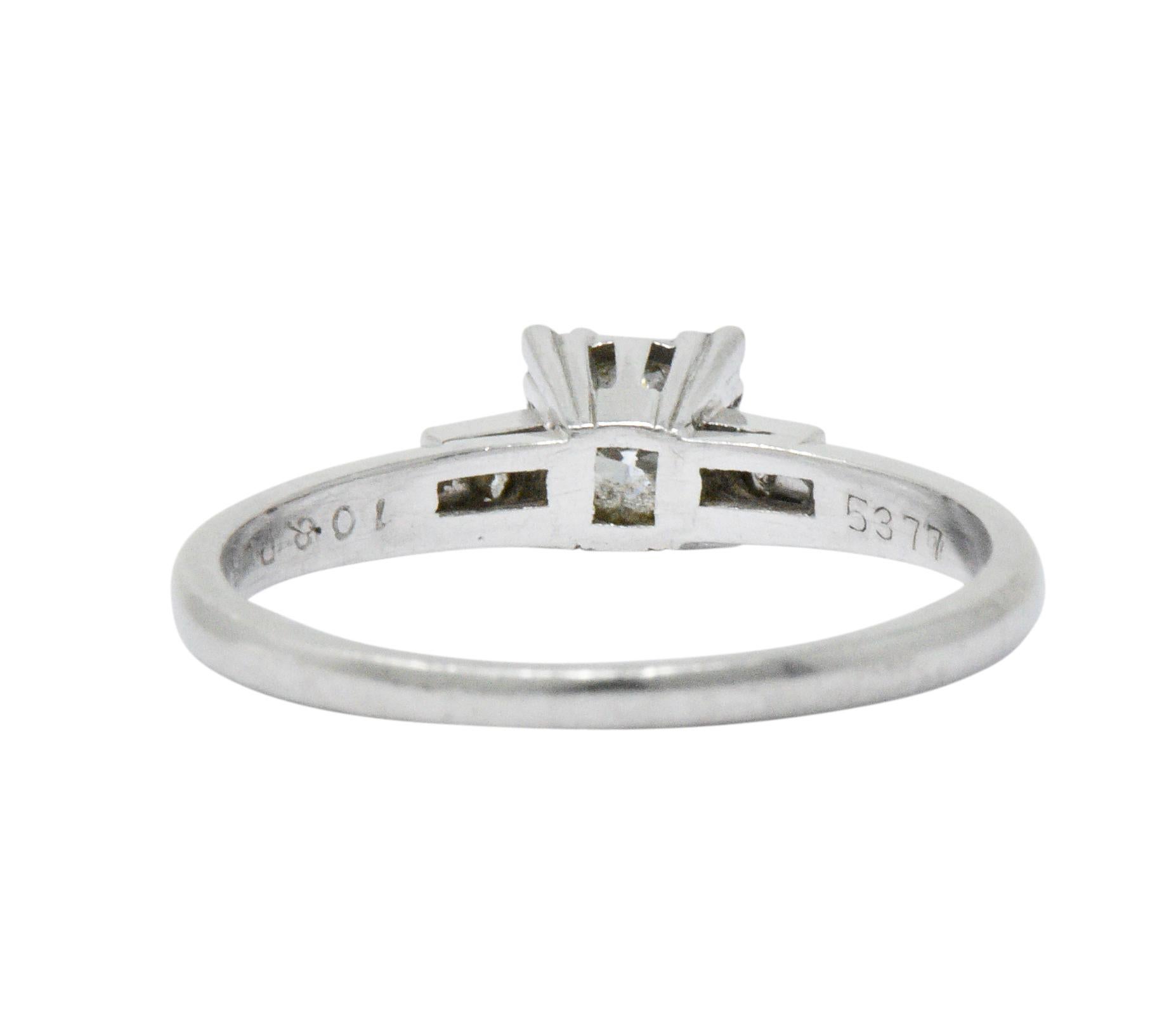 1950's Mid-Century 0.40 CTW Diamond Platinum Three Stone Engagement Ring In Excellent Condition In Philadelphia, PA