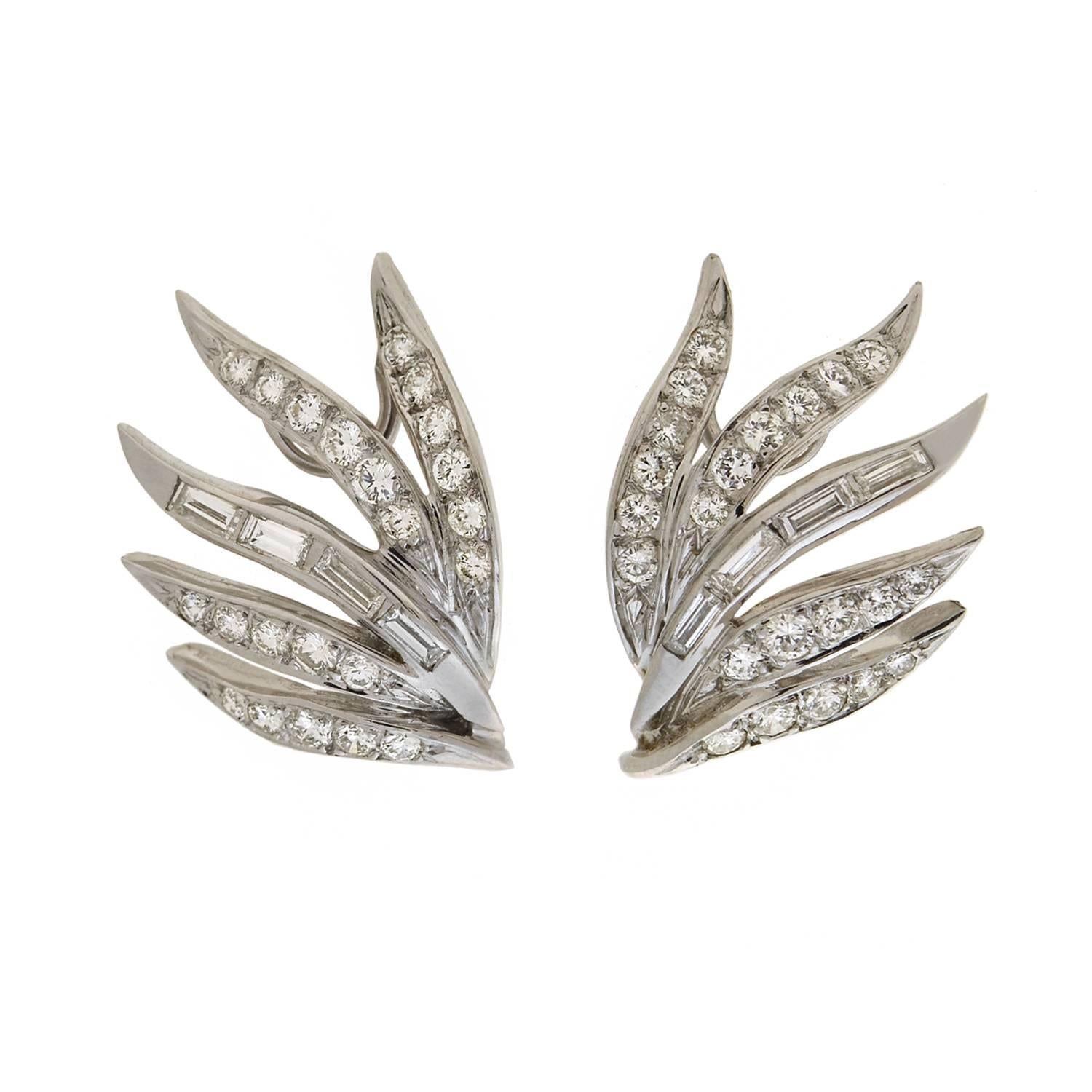 Late Retro Dramatic Diamond Wing Clip-On Earrings