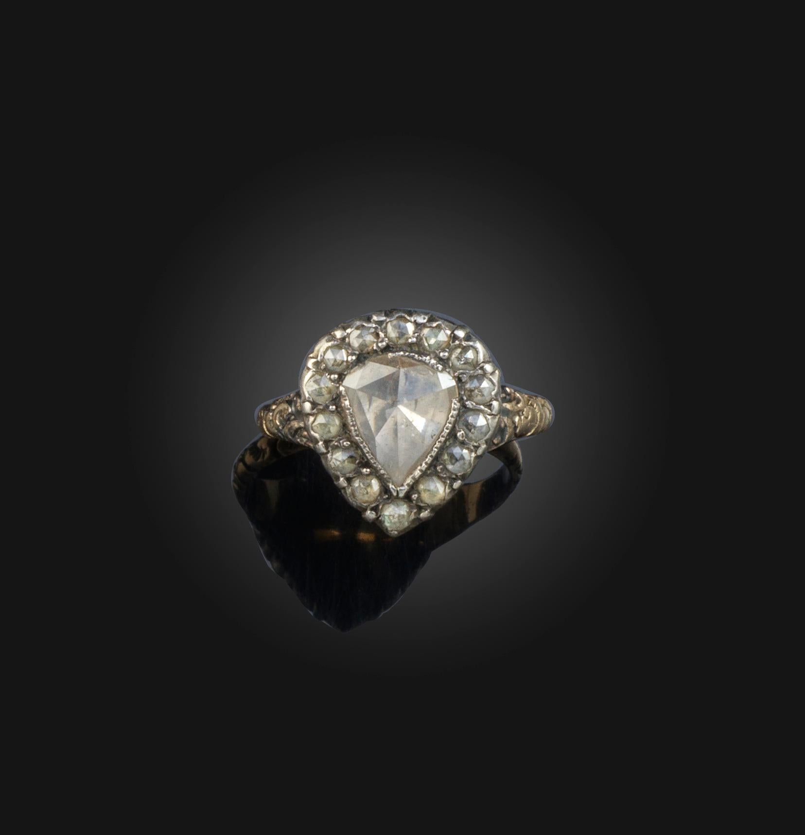 Women's or Men's Late Rococo Rose Cut Diamond Heart Ring For Sale