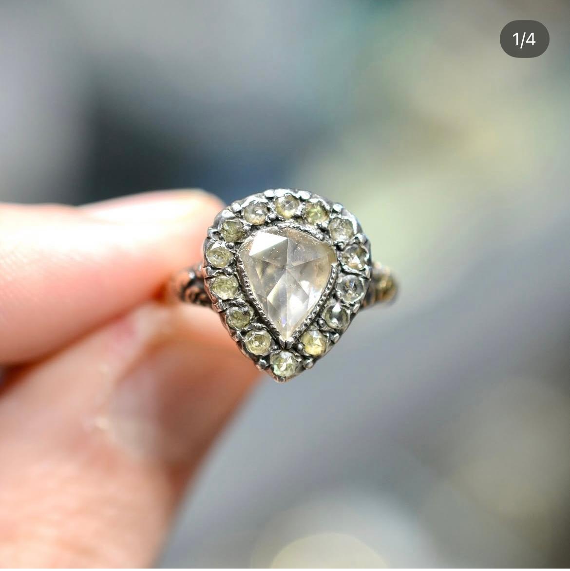 Herzring mit Diamant im Rosenschliff aus dem späten Rokoko im Angebot 1