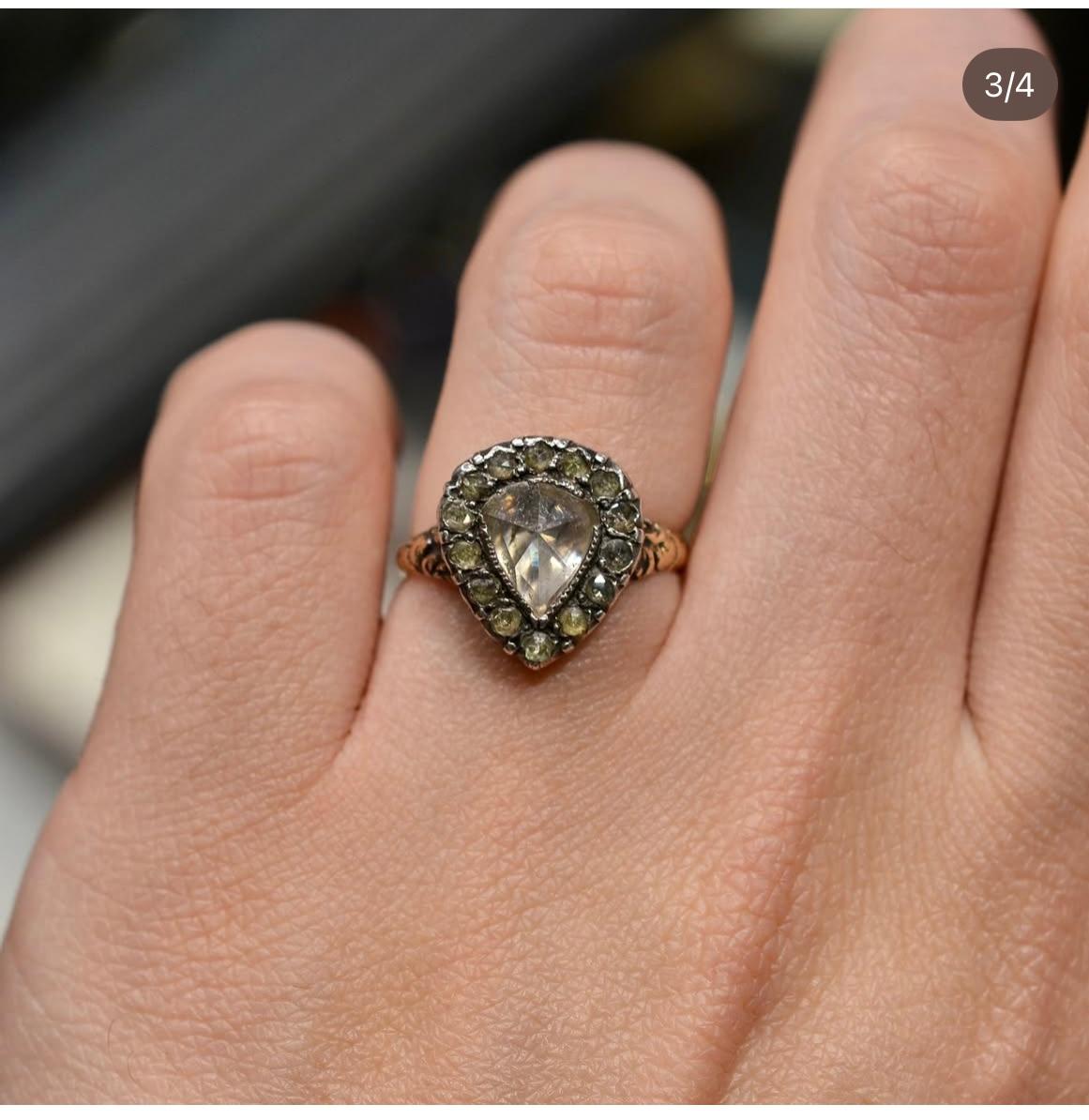 Herzring mit Diamant im Rosenschliff aus dem späten Rokoko im Angebot 3