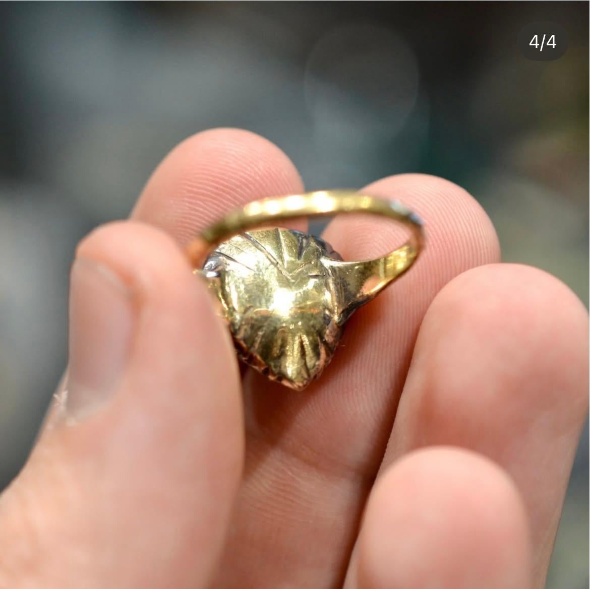 Herzring mit Diamant im Rosenschliff aus dem späten Rokoko im Angebot 4