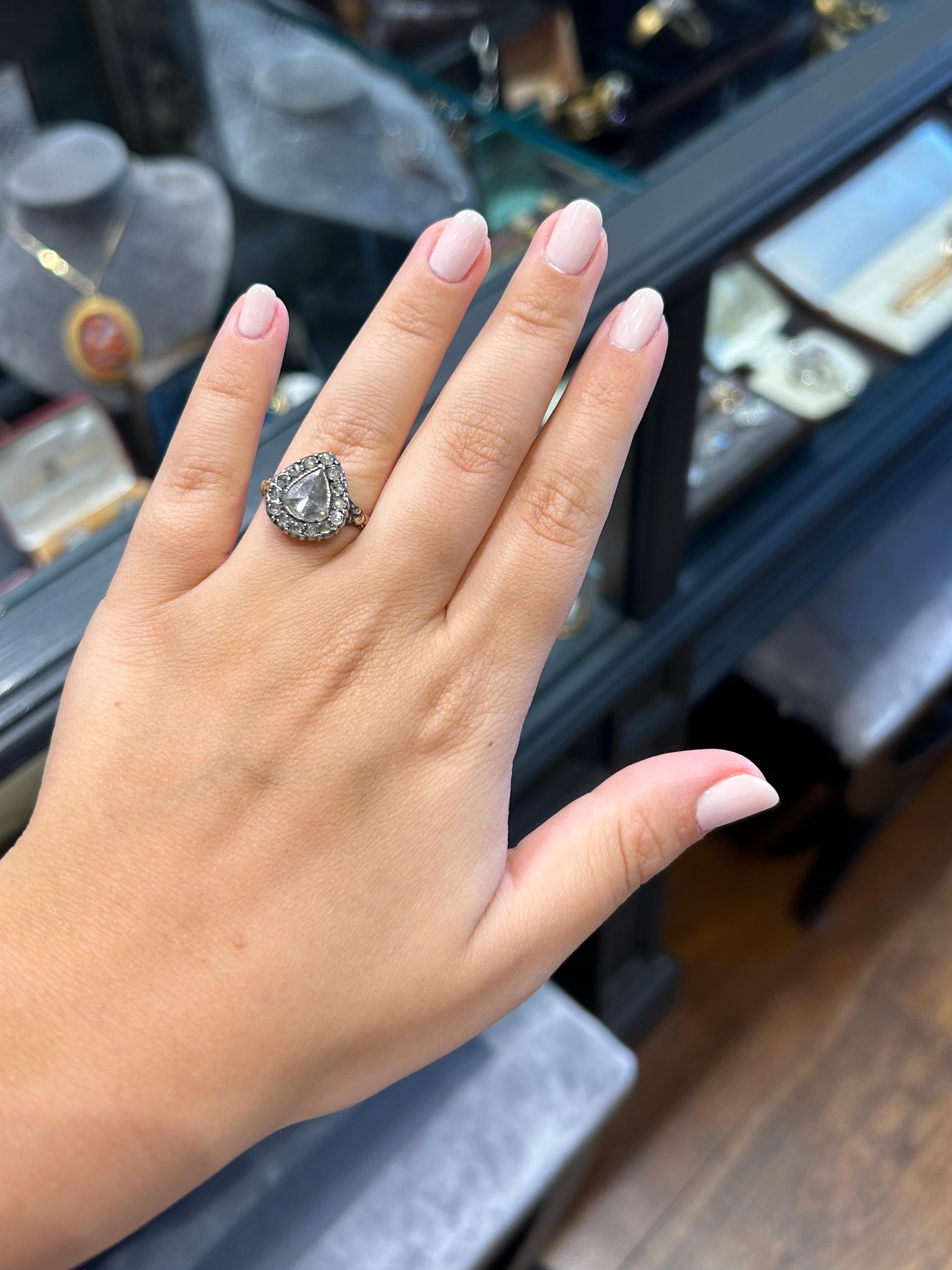 Bague à cœur en diamant taillé en rose de la fin du style rococo en vente 2
