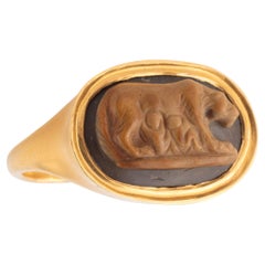 Bague pour homme en camée en or 22ct avec la louve de Rome