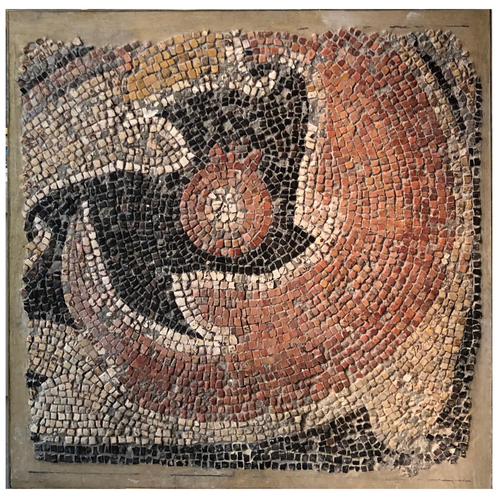 Late Roman Abstract Mosaic Fragment with Pomegranate in the Center For Sale