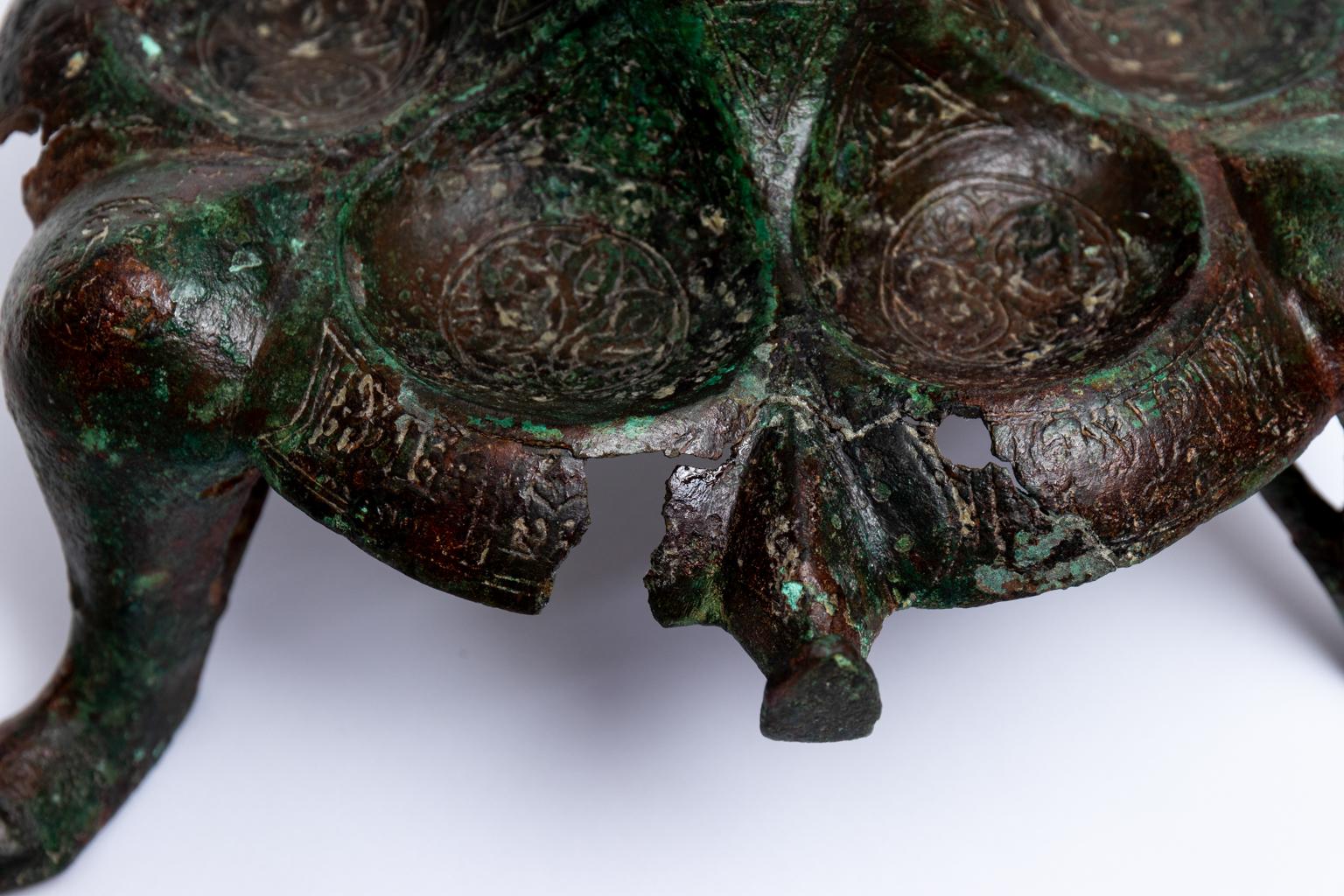 Late Roman Byzantine Bronze Lamp Stand In Good Condition For Sale In Stamford, CT