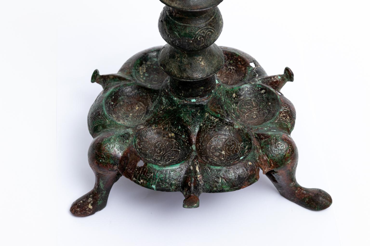 18th Century and Earlier Late Roman Byzantine Bronze Lamp Stand For Sale