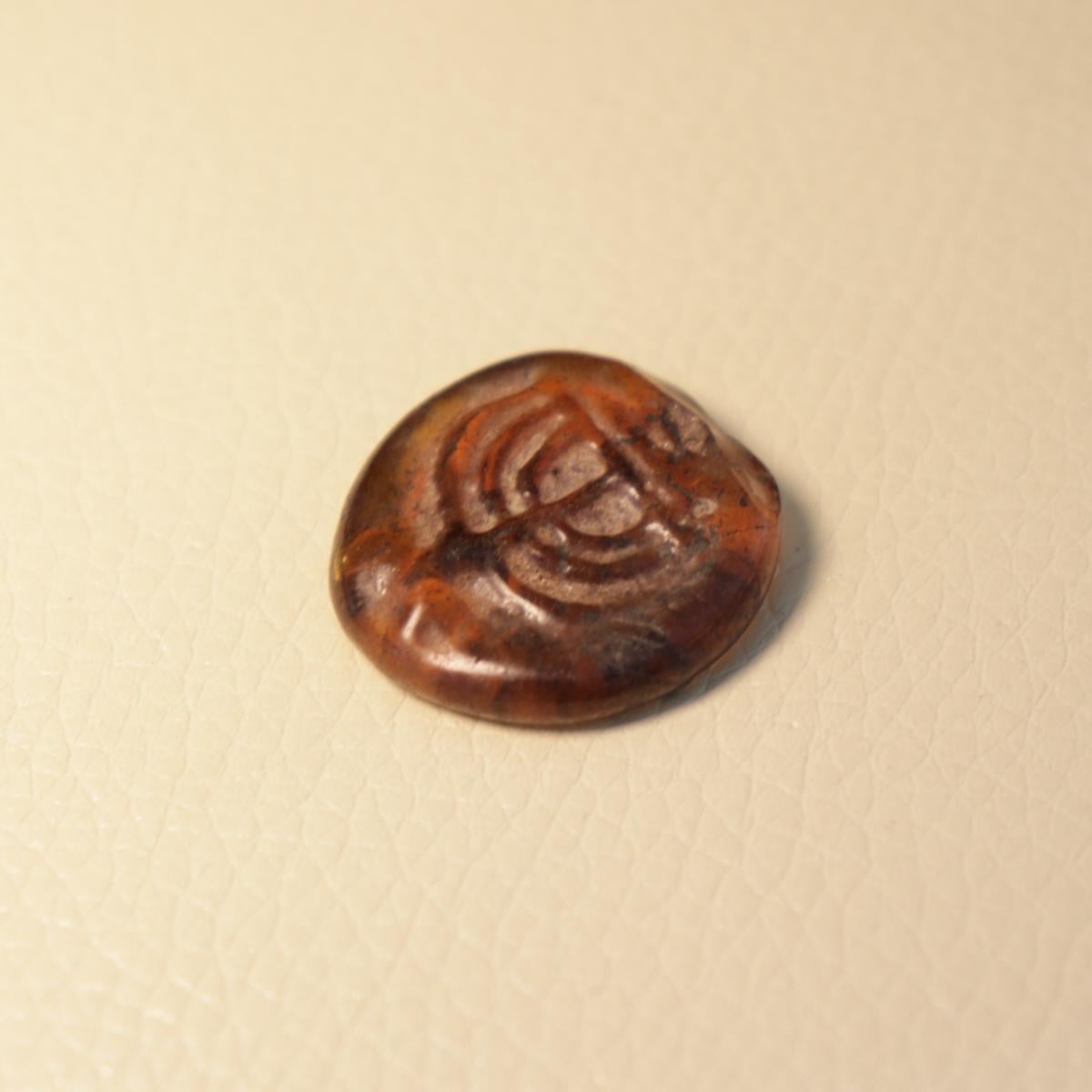 Classical Roman Late Roman/Byzantine Jewish Amber Color Glass Amulet with Menorah For Sale
