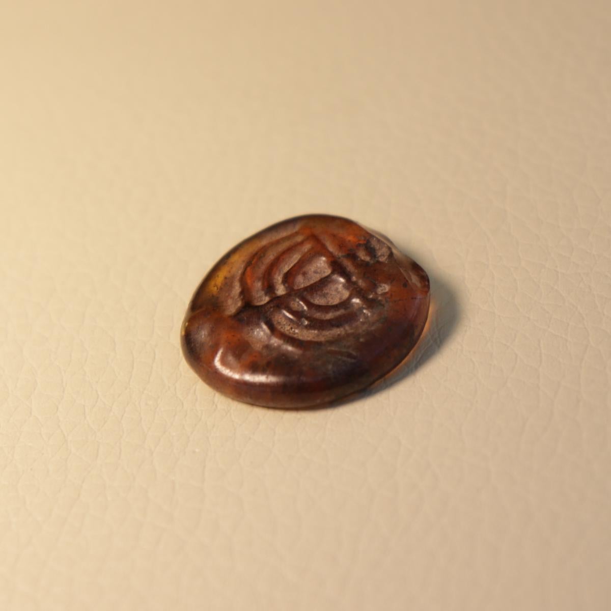 Late Roman/Byzantine Jewish Amber Color Glass Amulet with Menorah In Good Condition For Sale In New York, NY