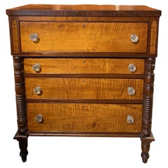 Late Sheraton American Tiger Maple & Cherry Four Drawer Chest