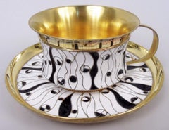 Late Soviet Russian Avant-Garde Silver Gilt & Enamel Demitasse Set
