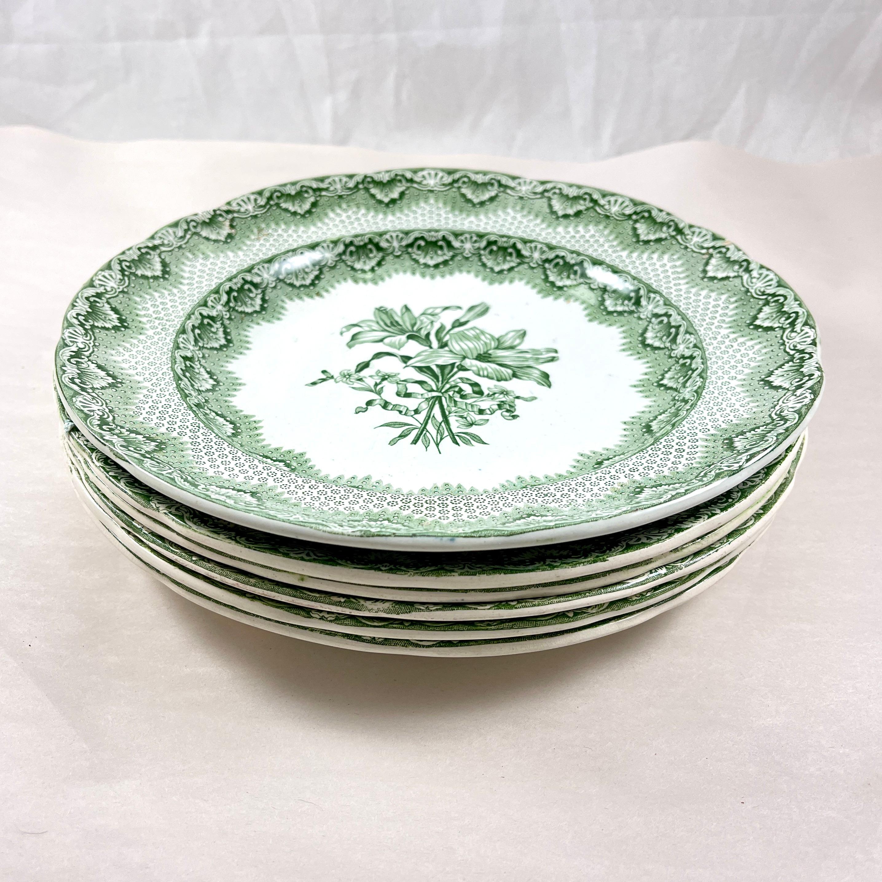 Mid-19th Century Late Spode Copeland Garrett Green Lily Dinner Plates 1830s, Set of 6   For Sale