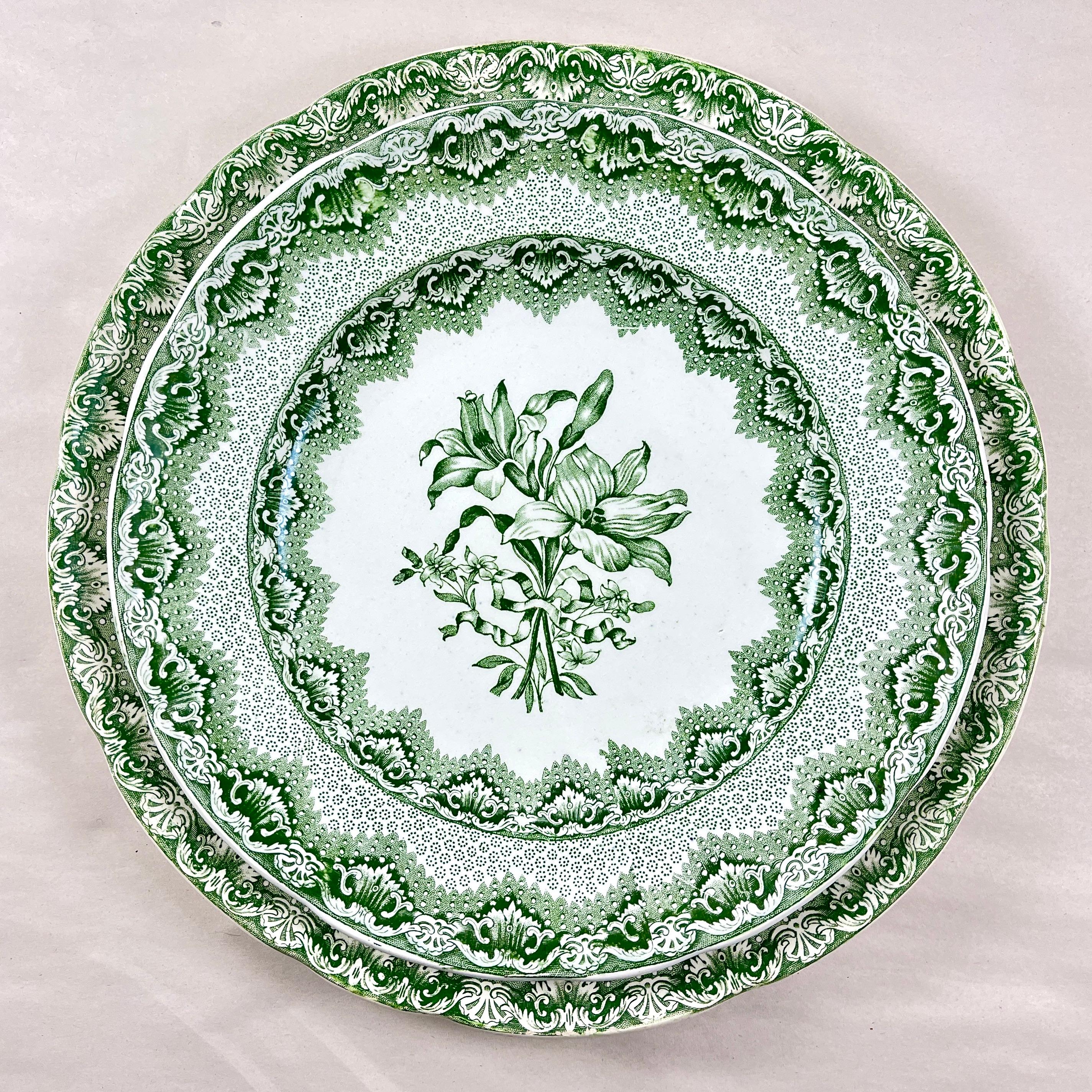 Late Spode Copeland Garrett Green Lily Dinner Plates 1830s, Set of 6   For Sale 3