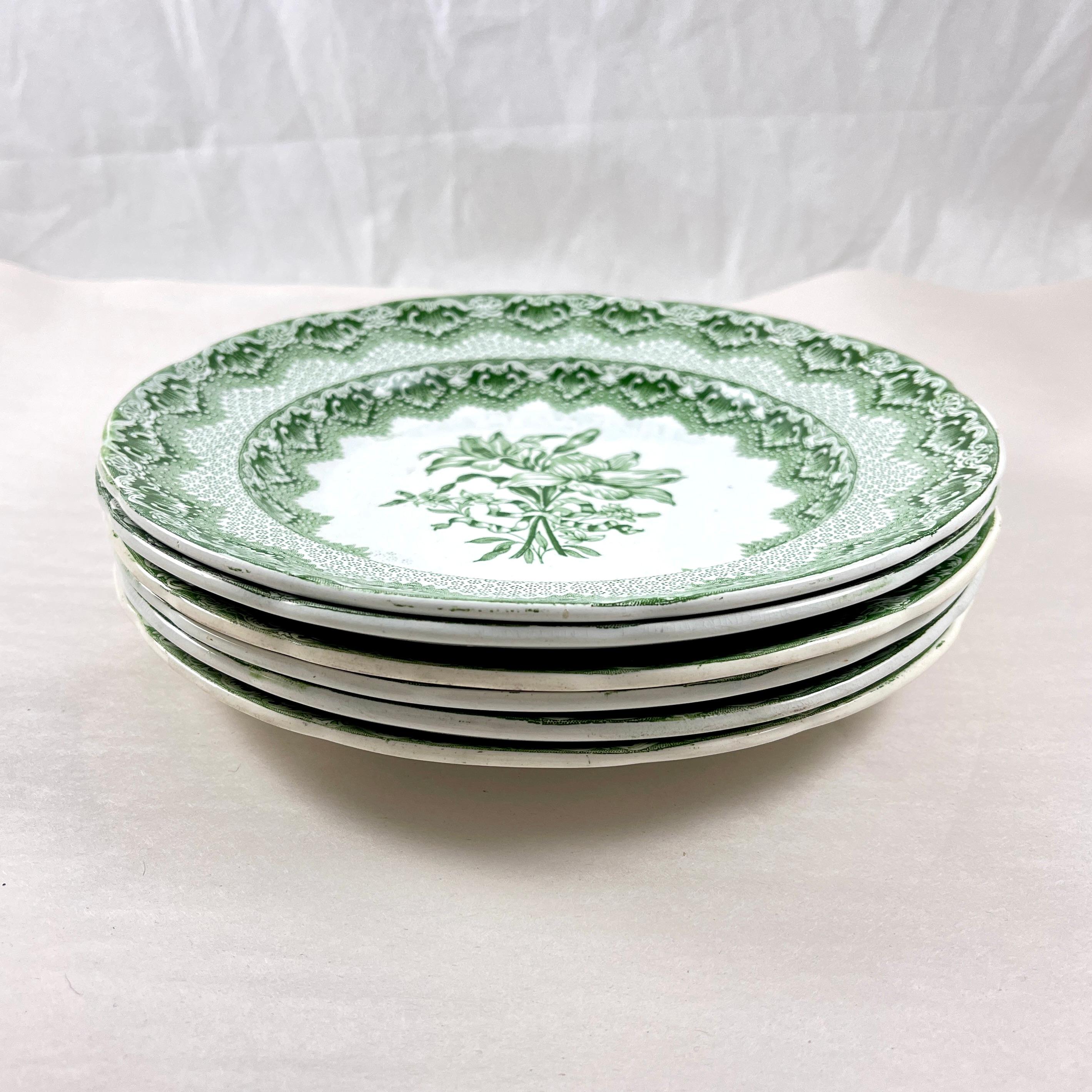 Late Spode Copeland Garrett Green Lily Luncheon Plates 1830s, Set of 6   For Sale 1