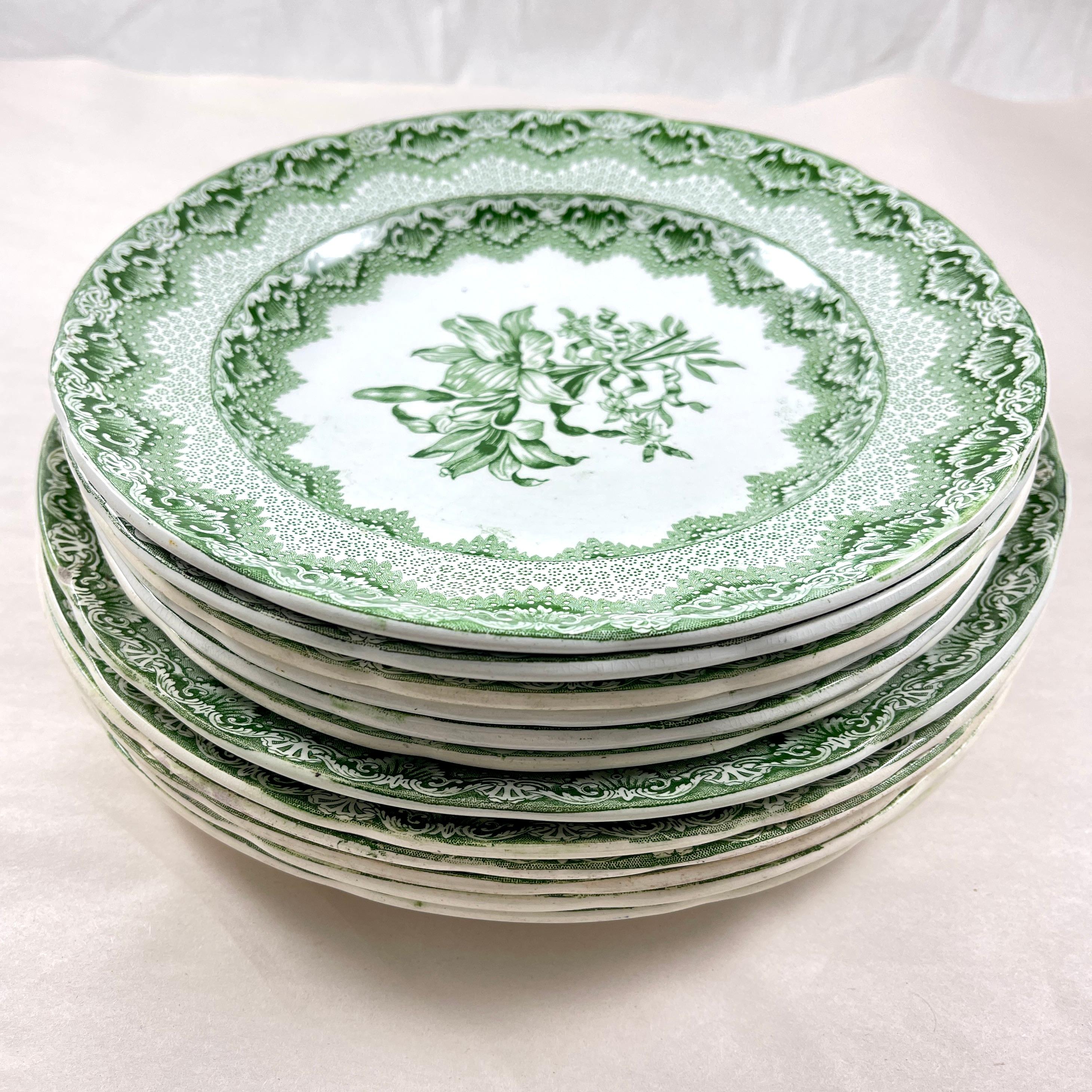 Late Spode Copeland Garrett Green Lily Luncheon Plates 1830s, Set of 6   For Sale 4