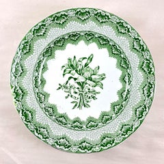 Late Spode Copeland Garrett Green Lily Luncheon Plates 1830s, Set of 6