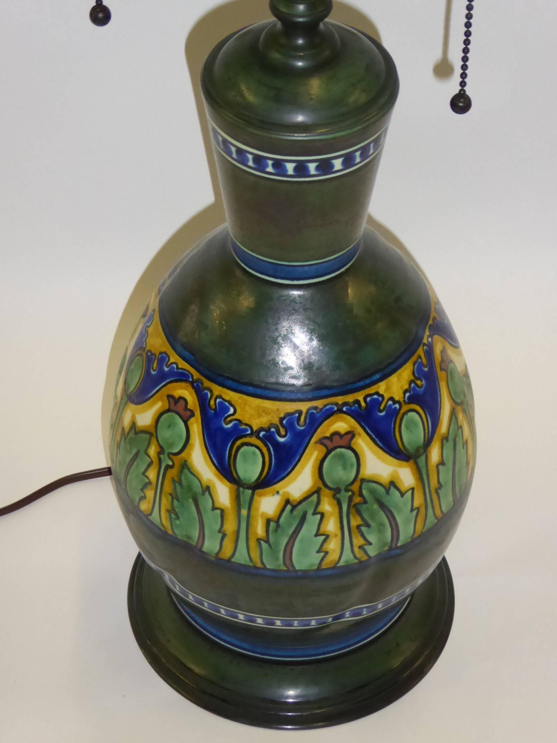 Late Teens Gouda Damascus III Pattern Art Nouveau Vase as Lamp PZH Holland 4