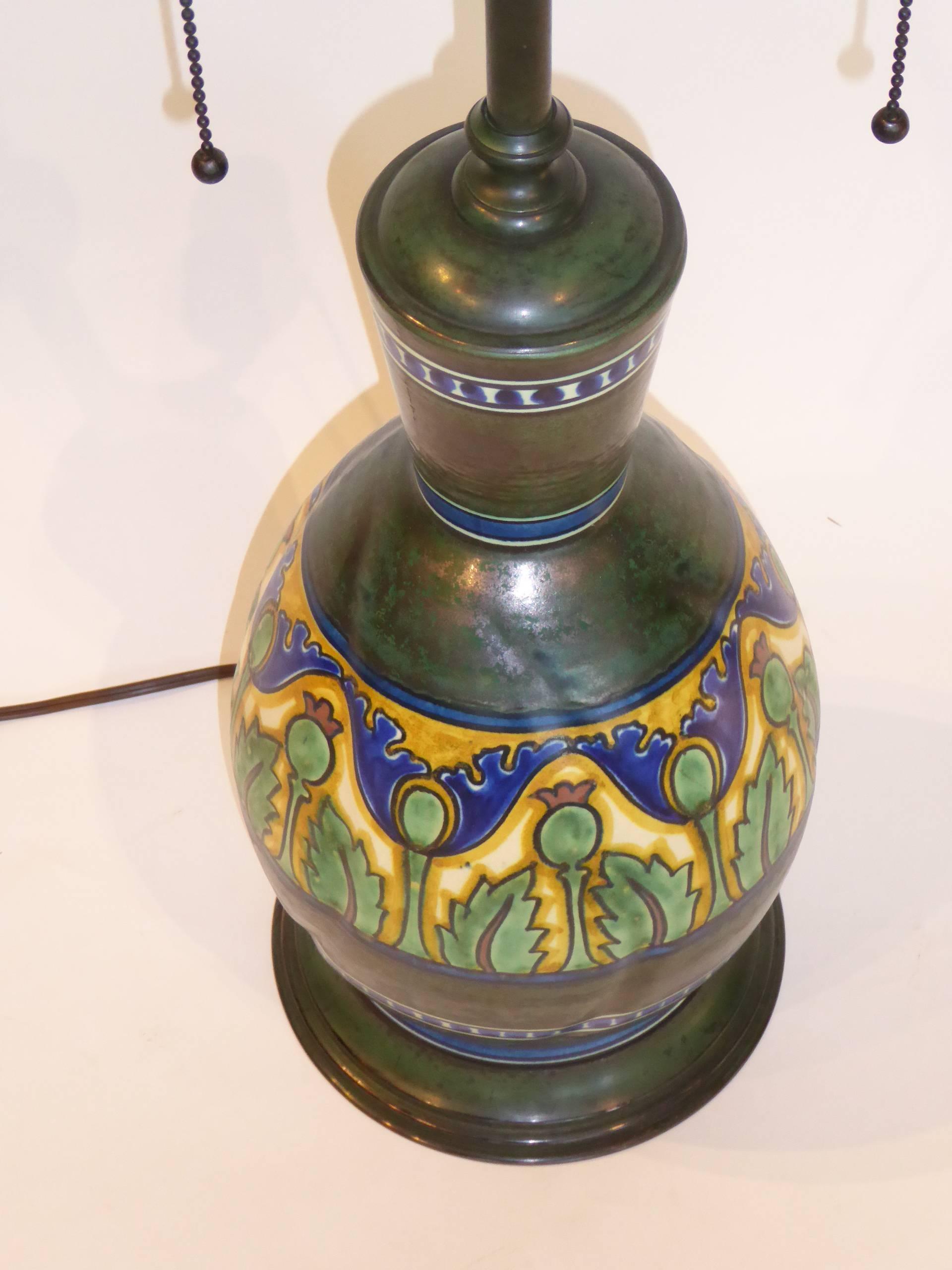Glazed Late Teens Gouda Damascus III Pattern Art Nouveau Vase as Lamp PZH Holland