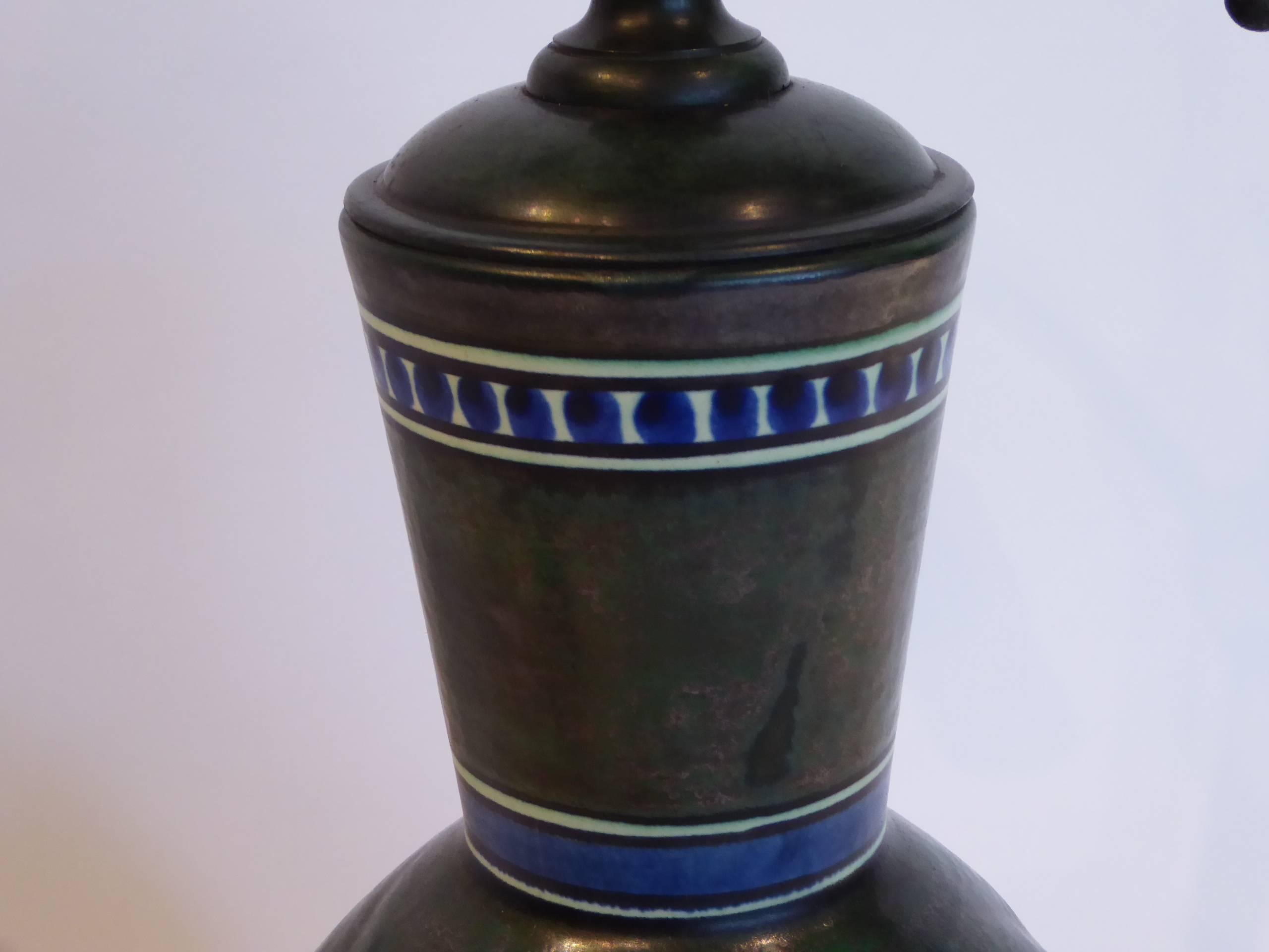 Clay Late Teens Gouda Damascus III Pattern Art Nouveau Vase as Lamp PZH Holland