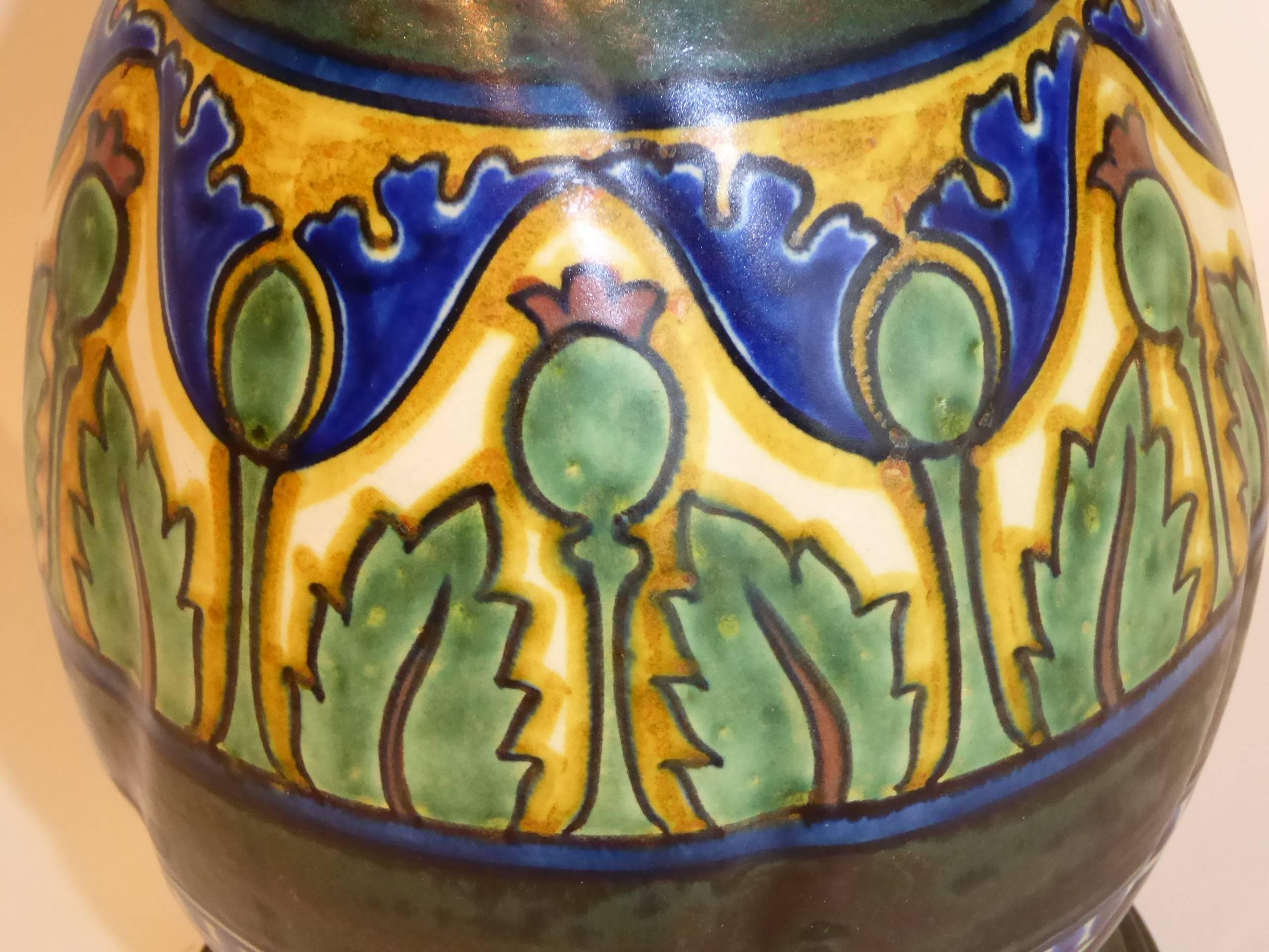 Late Teens Gouda Damascus III Pattern Art Nouveau Vase as Lamp PZH Holland 1