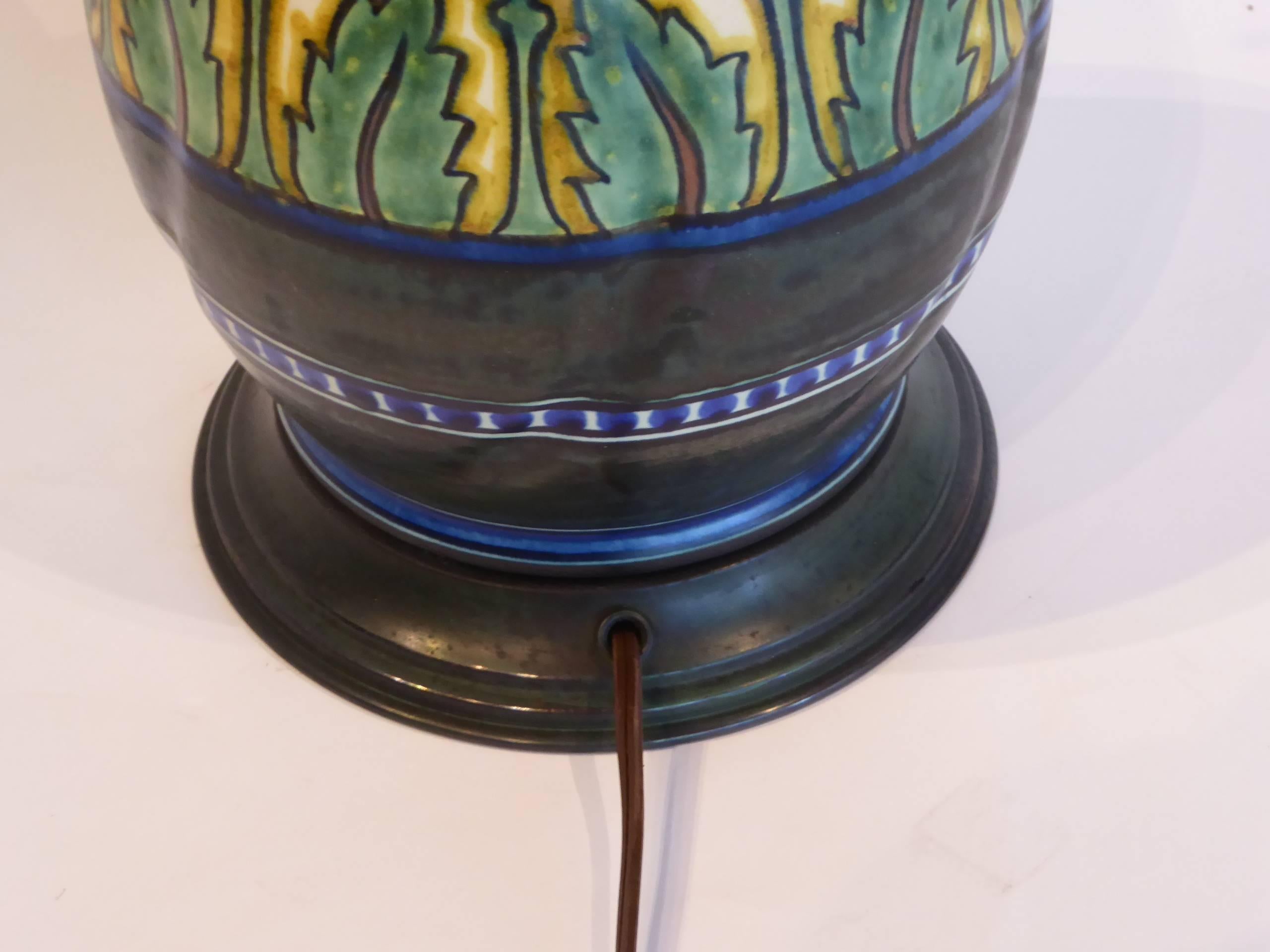 Late Teens Gouda Damascus III Pattern Art Nouveau Vase as Lamp PZH Holland 2
