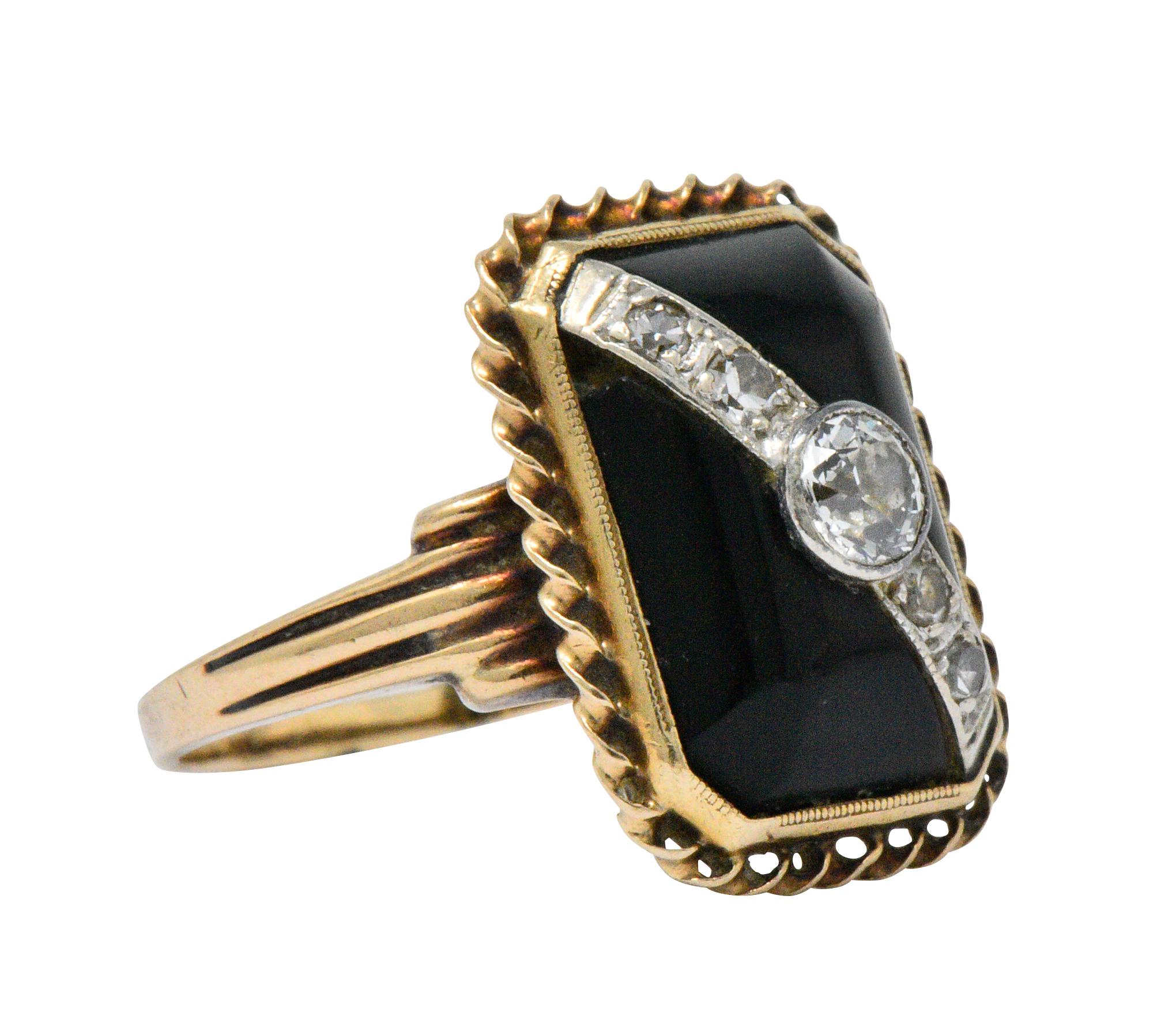 Old European Cut Late Victorian 0.25 Carat Diamond Black Onyx 10 Karat Rose Gold Ring