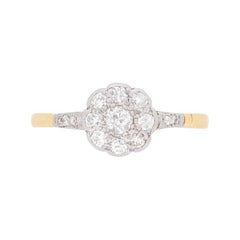 Antique Late Victorian 0.60 Carat Old Cut Diamond Daisy Cluster Ring, circa 1900s