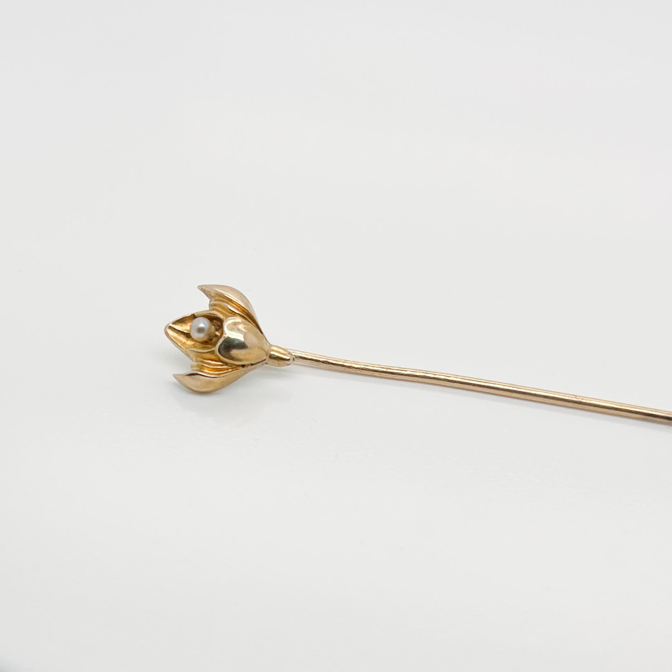 Round Cut Late Victorian 10 Karat Gold & Seed Pearl Stick Pin For Sale