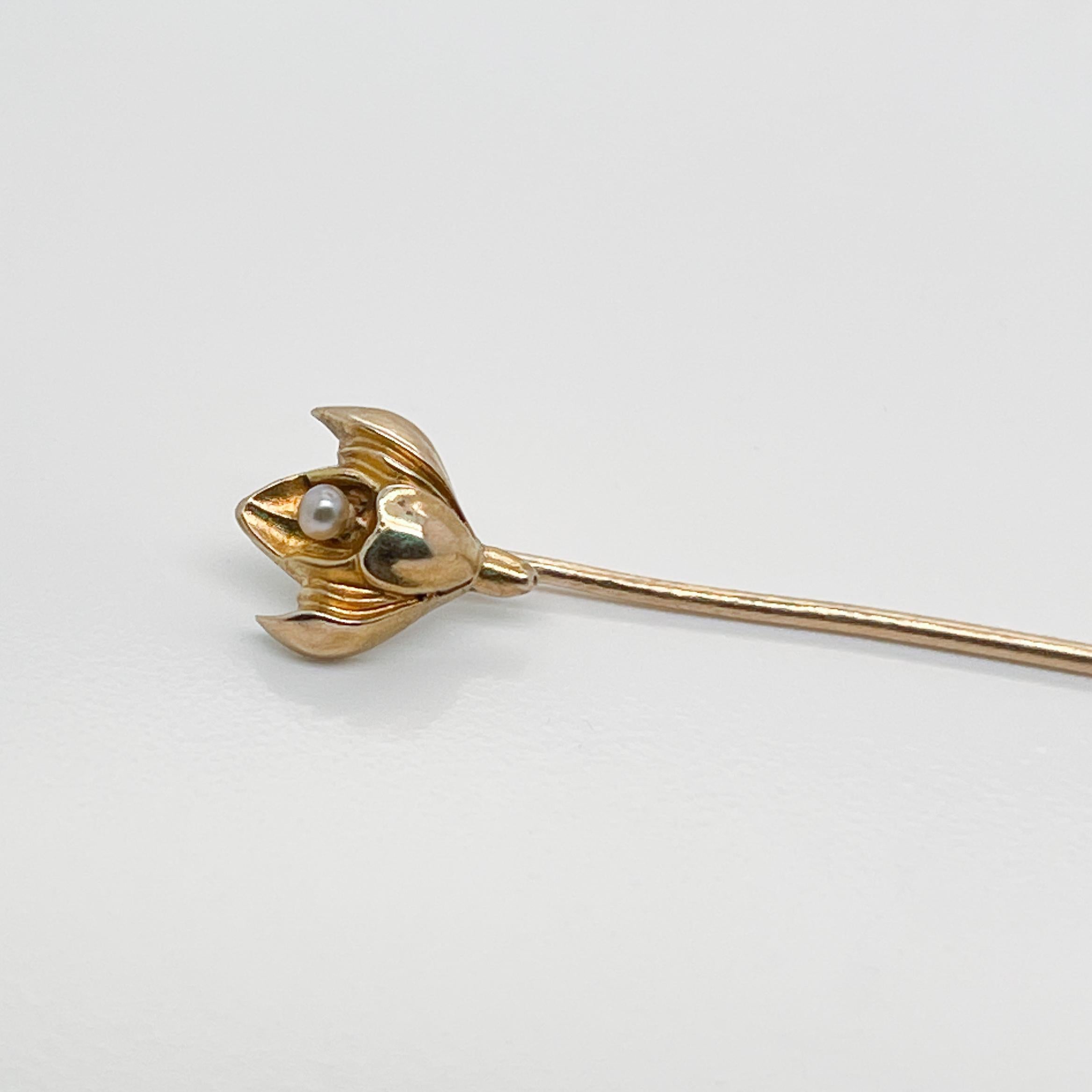 Late Victorian 10 Karat Gold & Seed Pearl Stick Pin In Good Condition For Sale In Philadelphia, PA