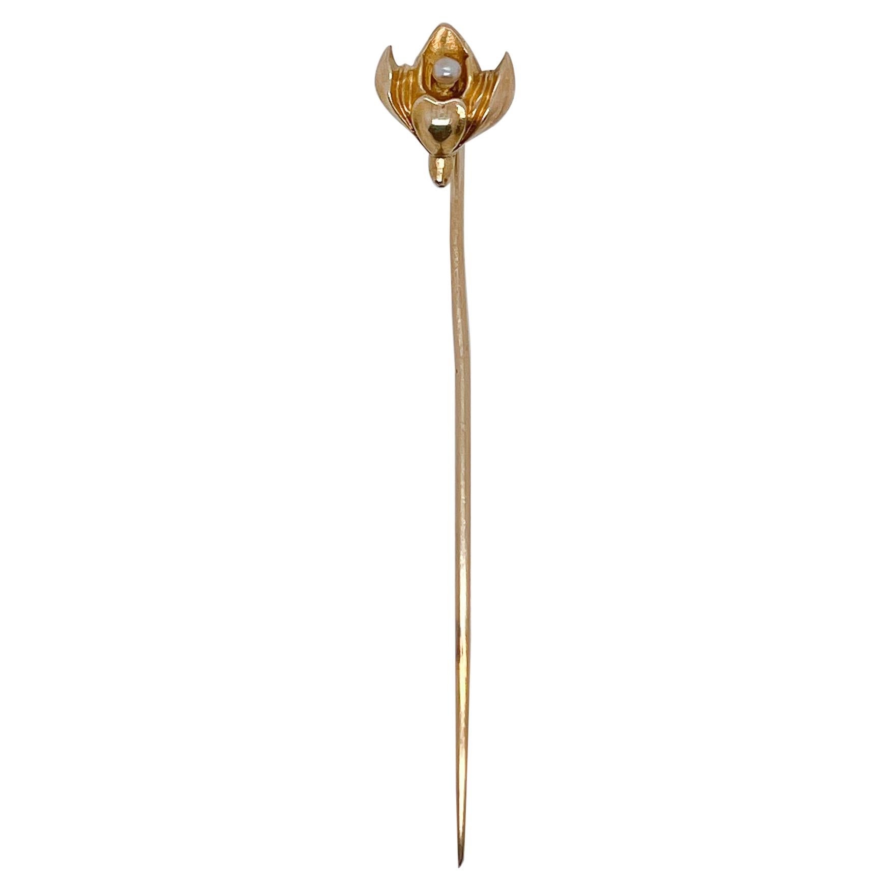 Late Victorian 10 Karat Gold & Seed Pearl Stick Pin