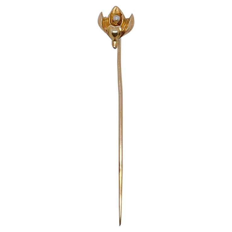 14K Gold Bird Stick Pin with Seed Pearls - Ashton-Blakey Vintage