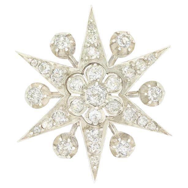 Late Victorian 1.05ct Diamond Star Brooch, c.1880s