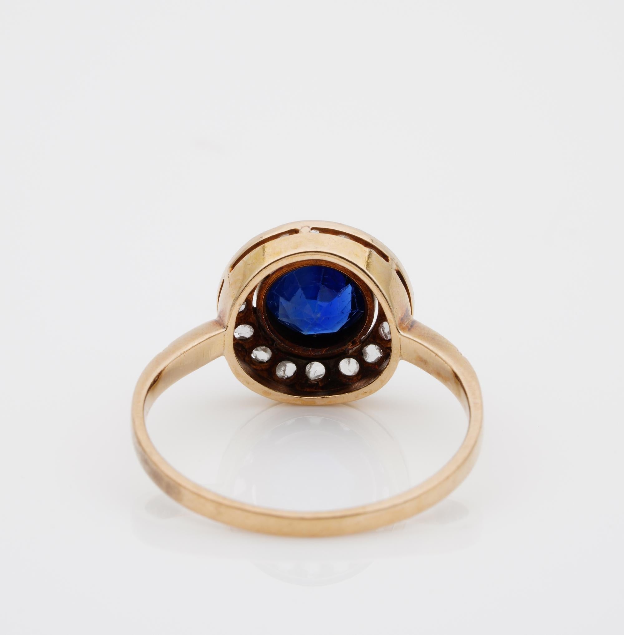 Late Victorian 1.15 Carat Natural Sapphire Rose Cut Diamond Target Ring For Sale 3