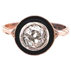 Late Victorian 1.20 Carats Old European Cut Diamond 18k Rose Gold Enamel Ring
