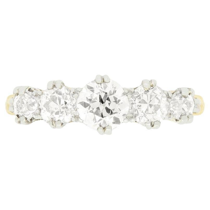 Anillo victoriano tardío de cinco piedras y 1,30 quilates de diamantes, c. 1890