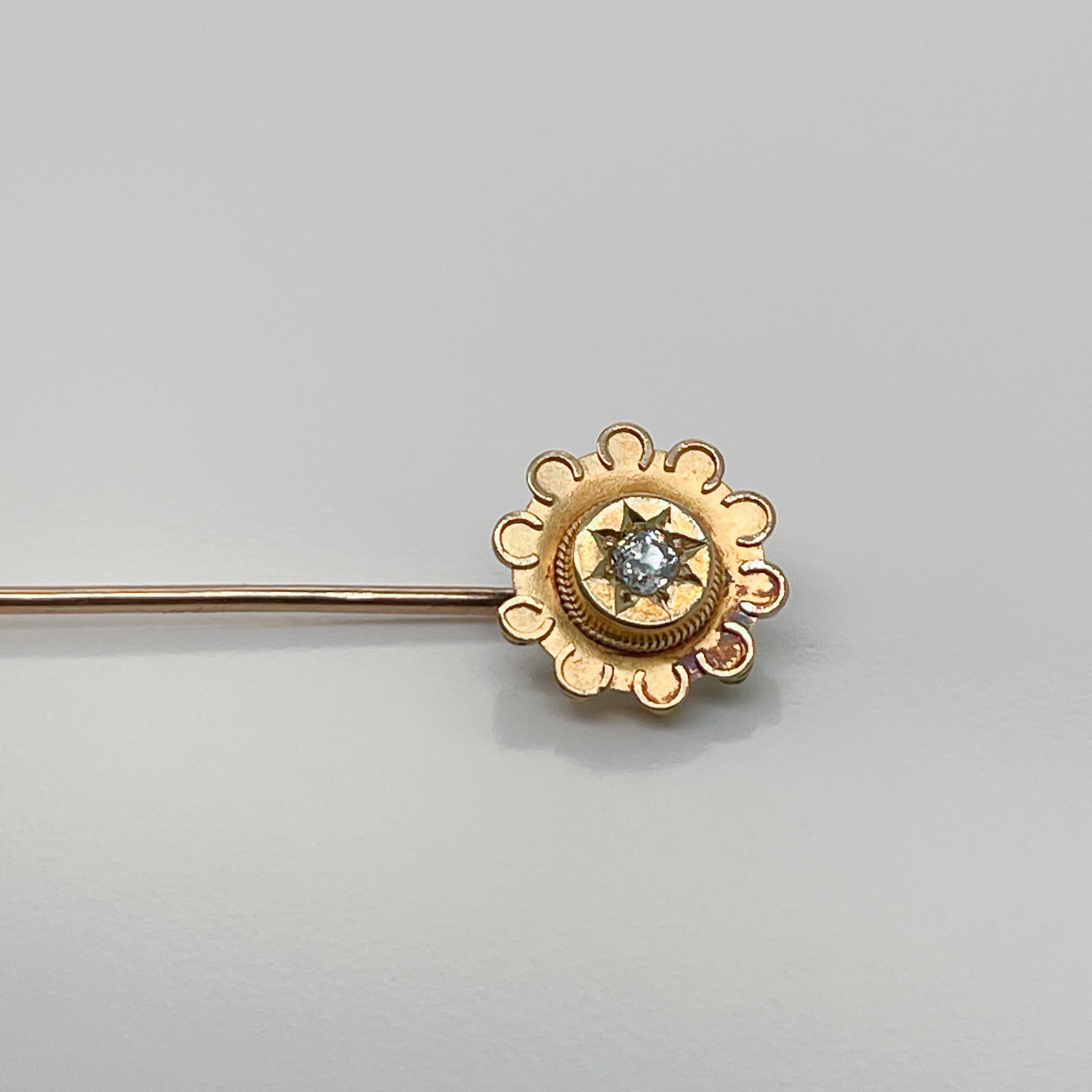 Late Victorian 14 Karat Gold & Diamond Stick Pin For Sale 2