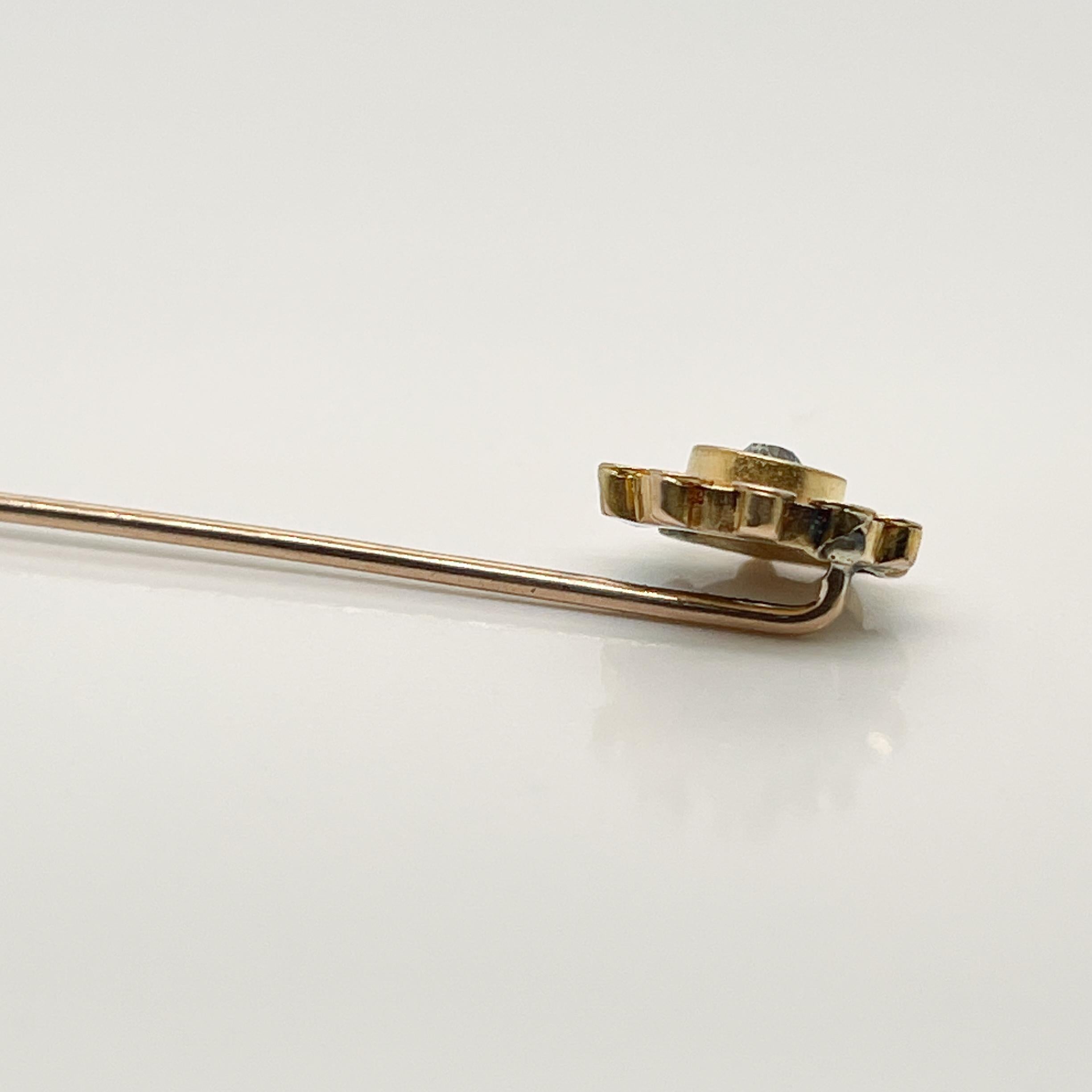 Late Victorian 14 Karat Gold & Diamond Stick Pin For Sale 3